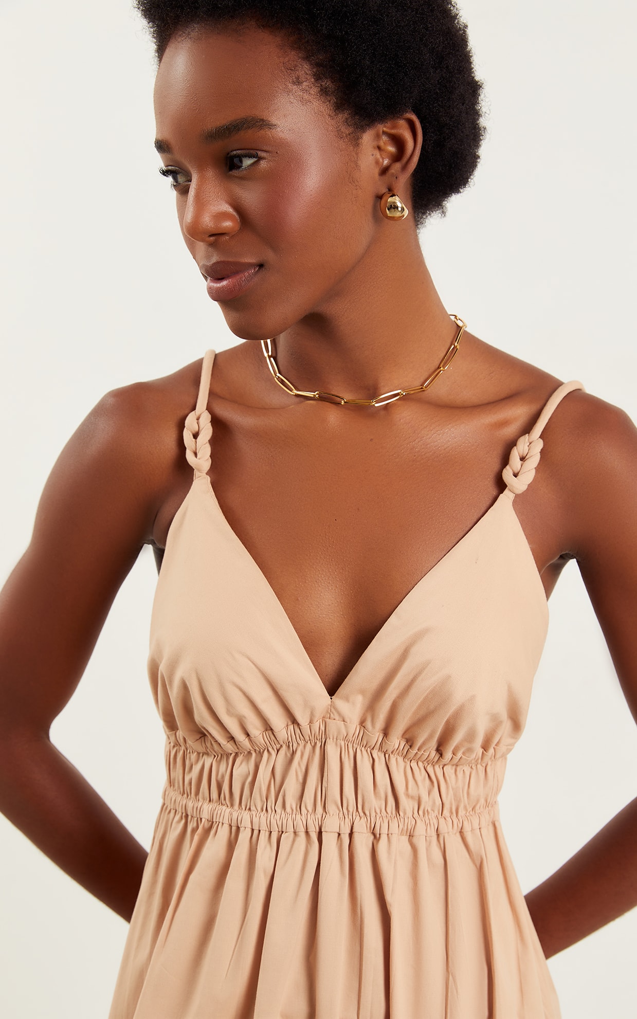 Vestido Midi Detalhe Alça Coral Nude