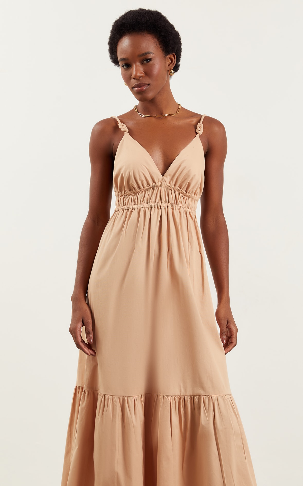 Vestido Midi Detalhe Alça Coral Nude