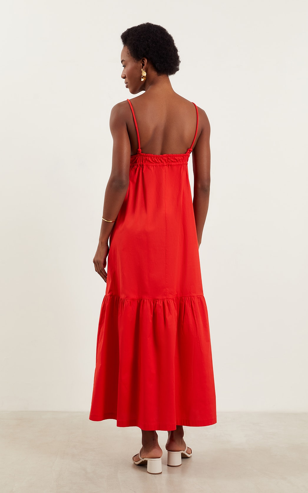 Vestido Midi Detalhe Alça Coral Vermelho