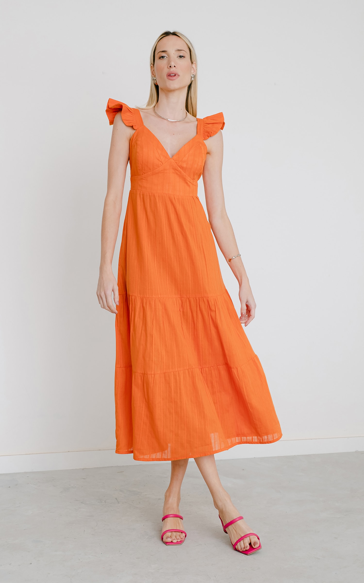 Vestido Midi Folclore Laranja