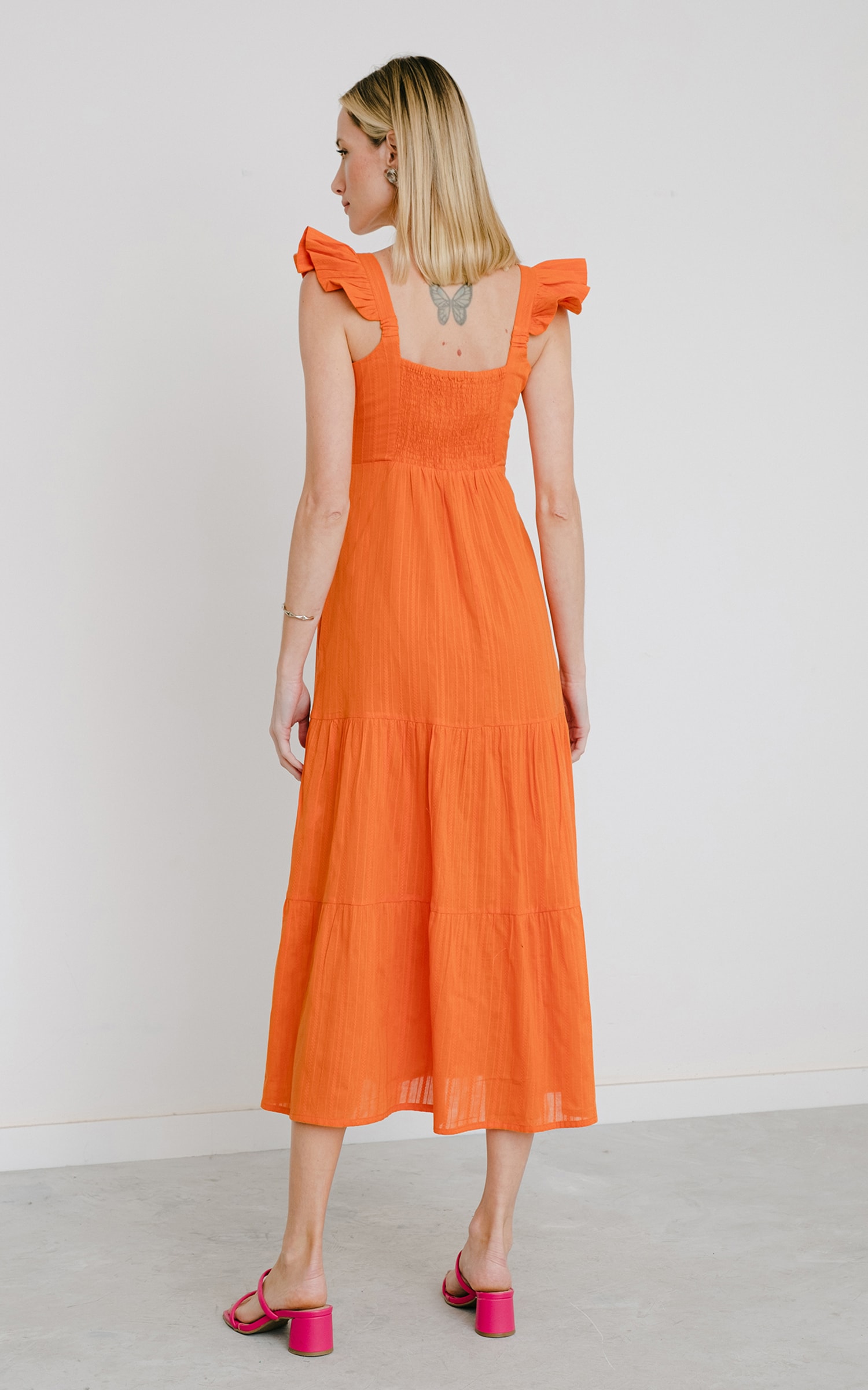 Vestido Midi Folclore Laranja