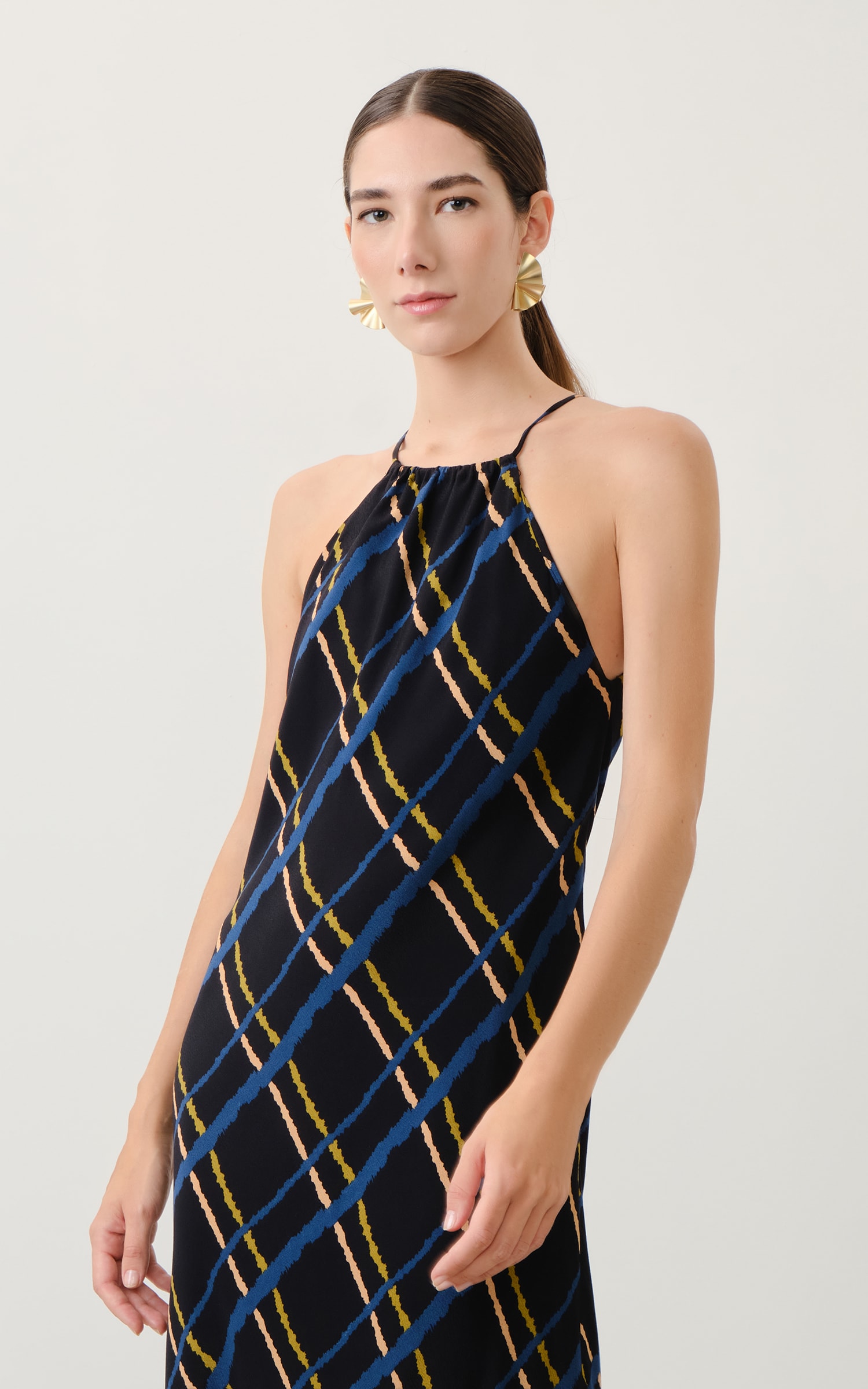 Vestido Midi Grid Preto