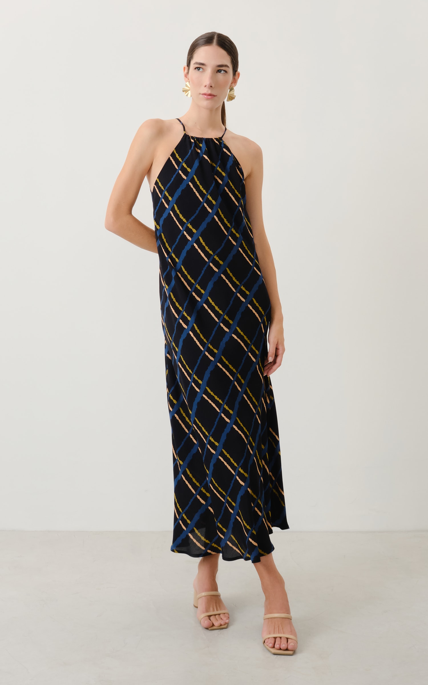 Vestido Midi Grid Preto