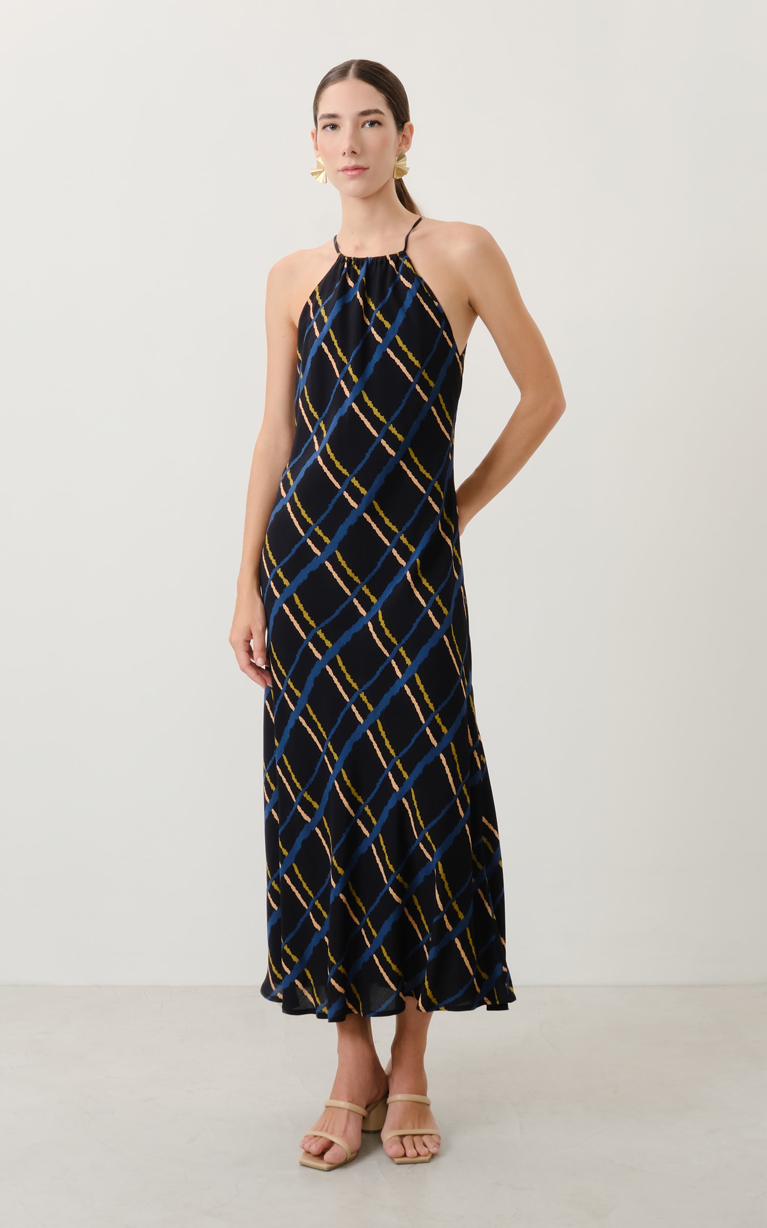 Vestido Midi Grid Preto