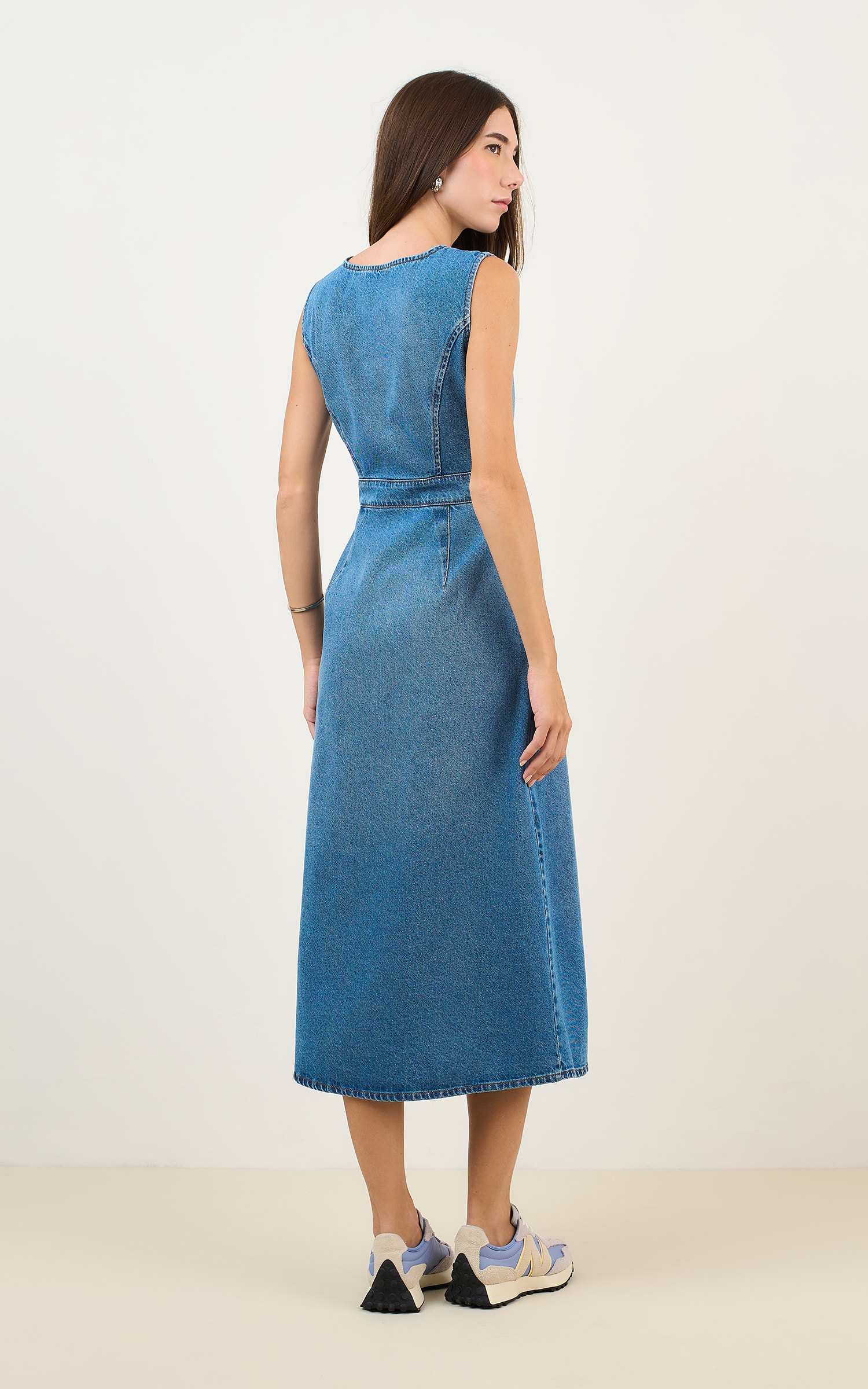 Vestido Midi Jeans Transpassado Jeans Medio