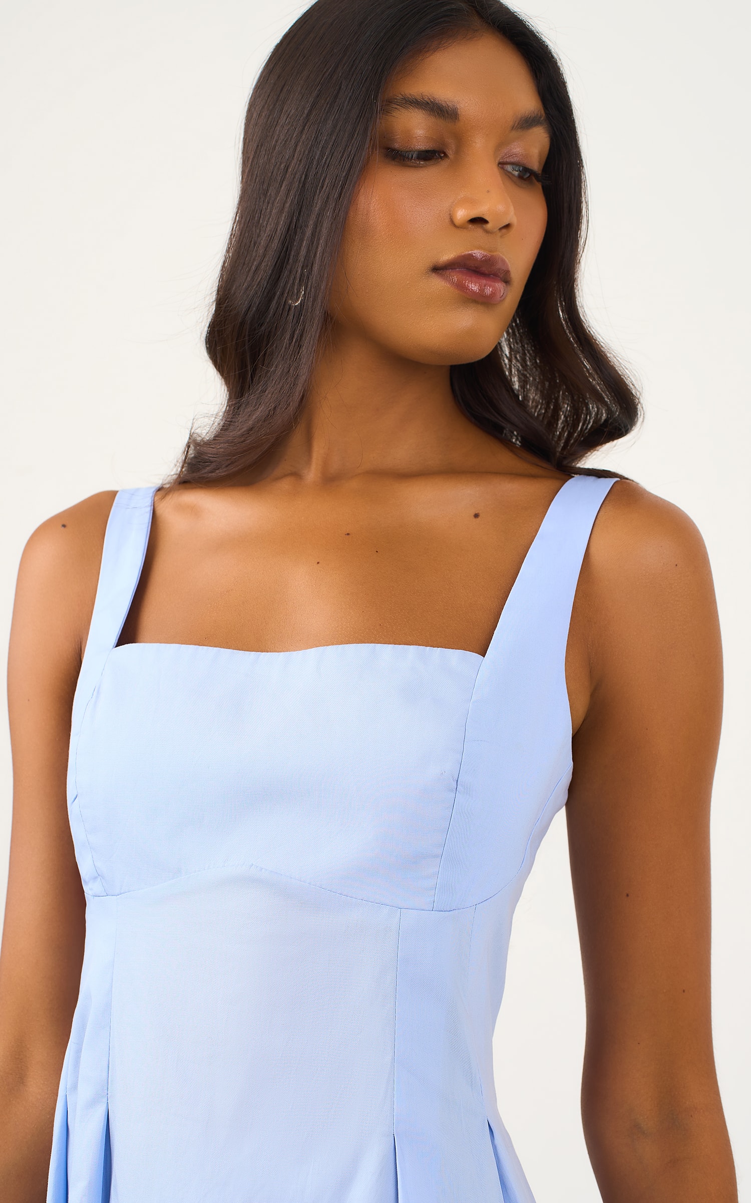 Vestido Midi Pregas Azul Fresh