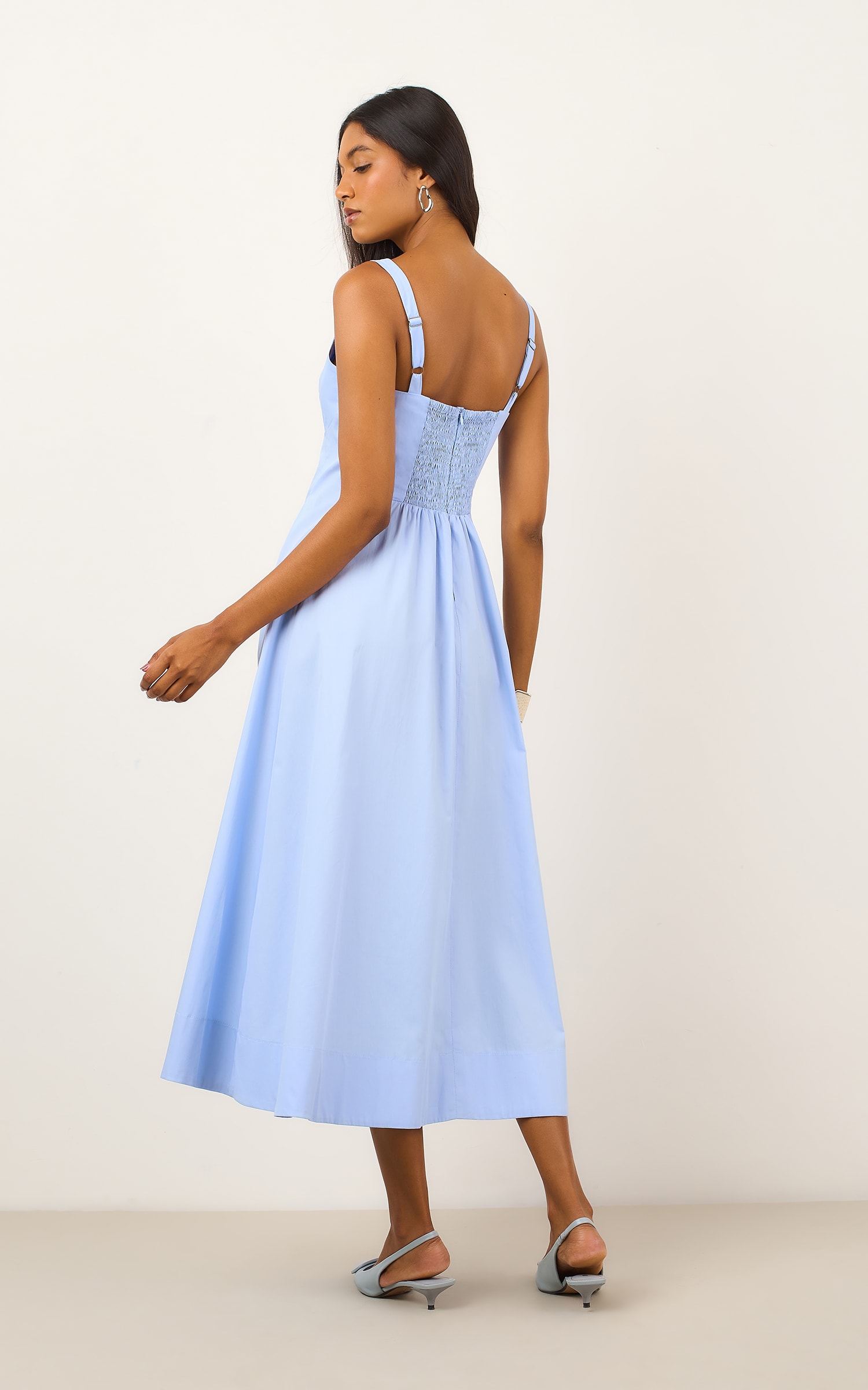 Vestido Midi Pregas Azul Fresh