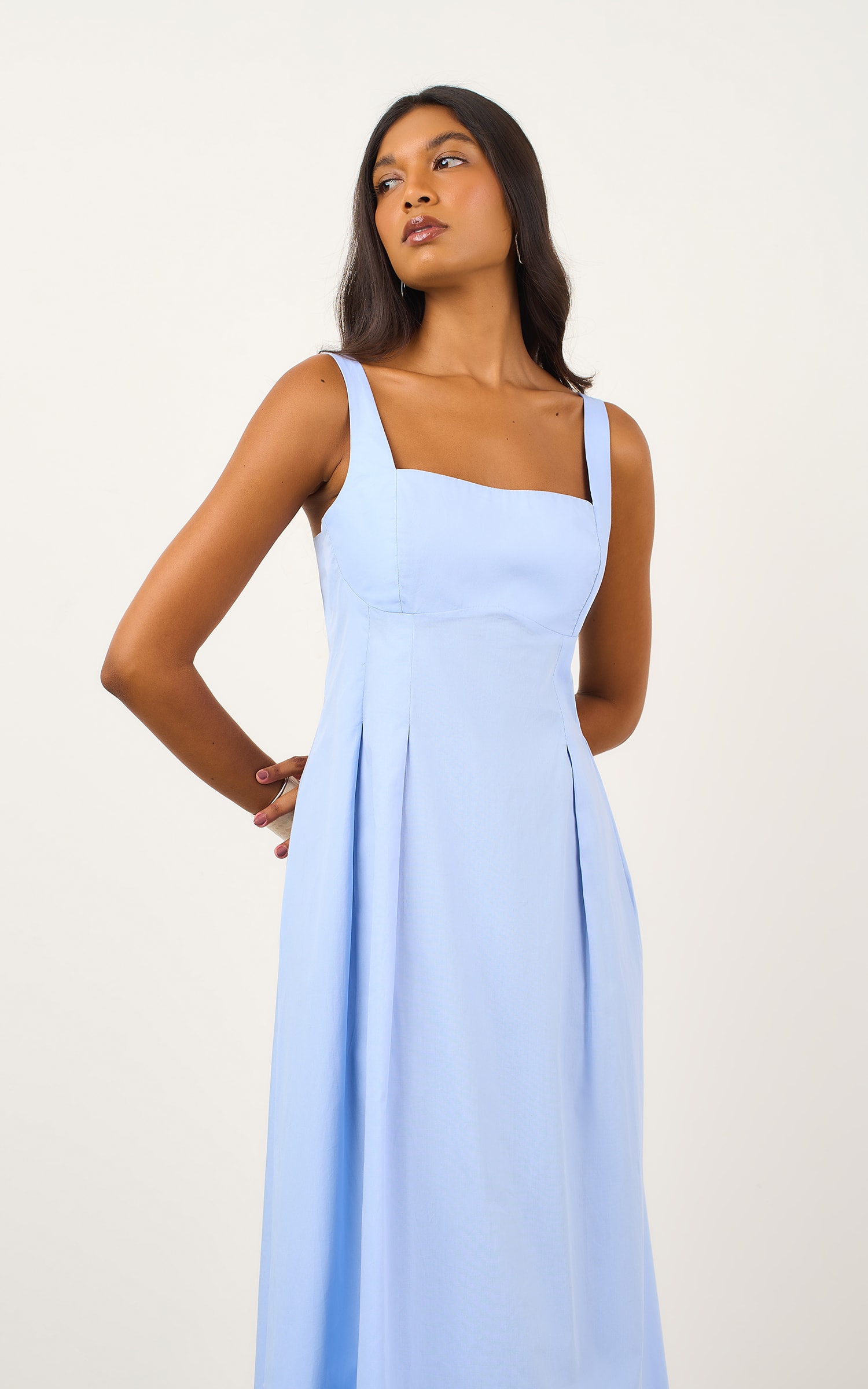 Vestido Midi Pregas Azul Fresh