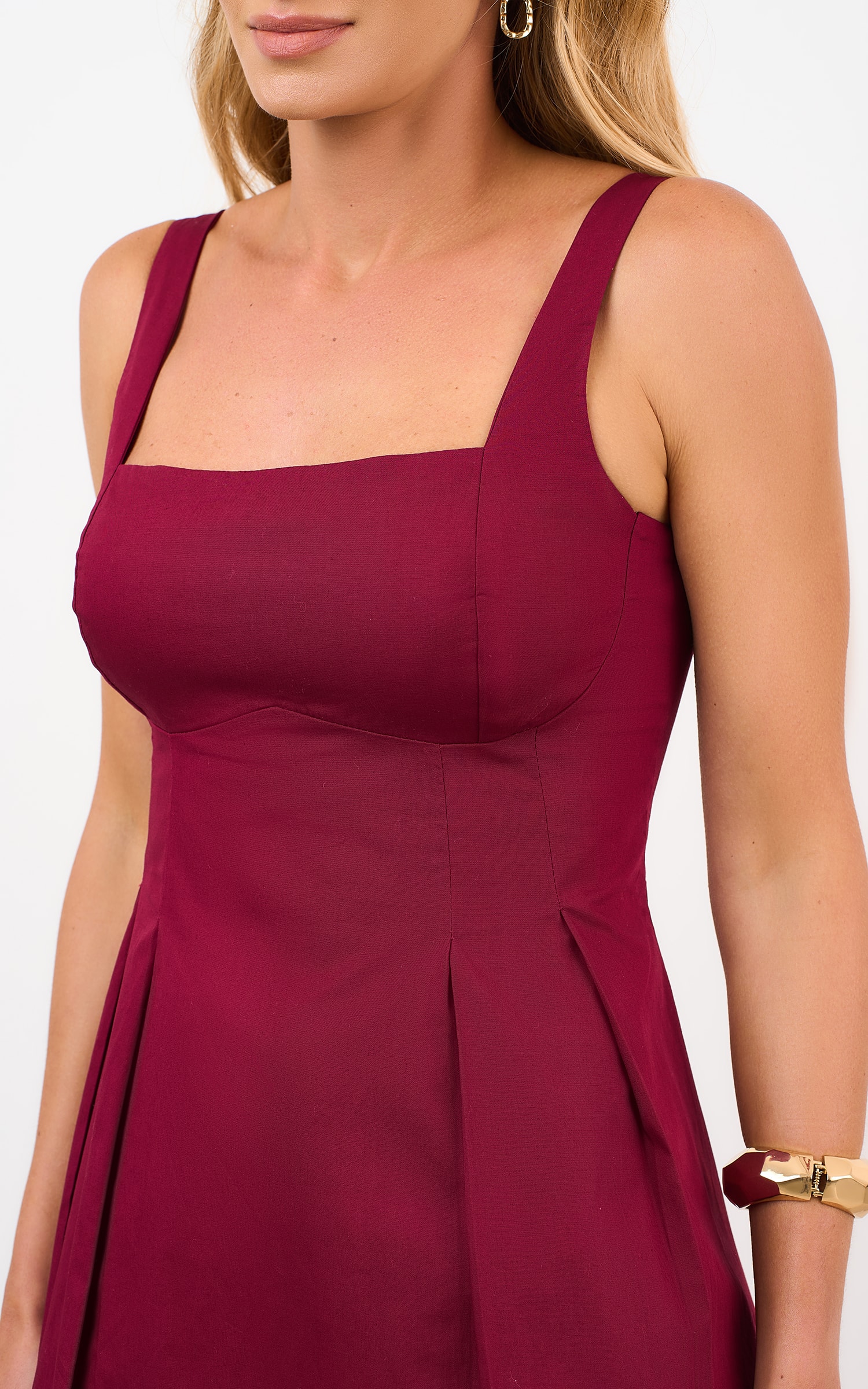 Vestido Midi Pregas Burgundy