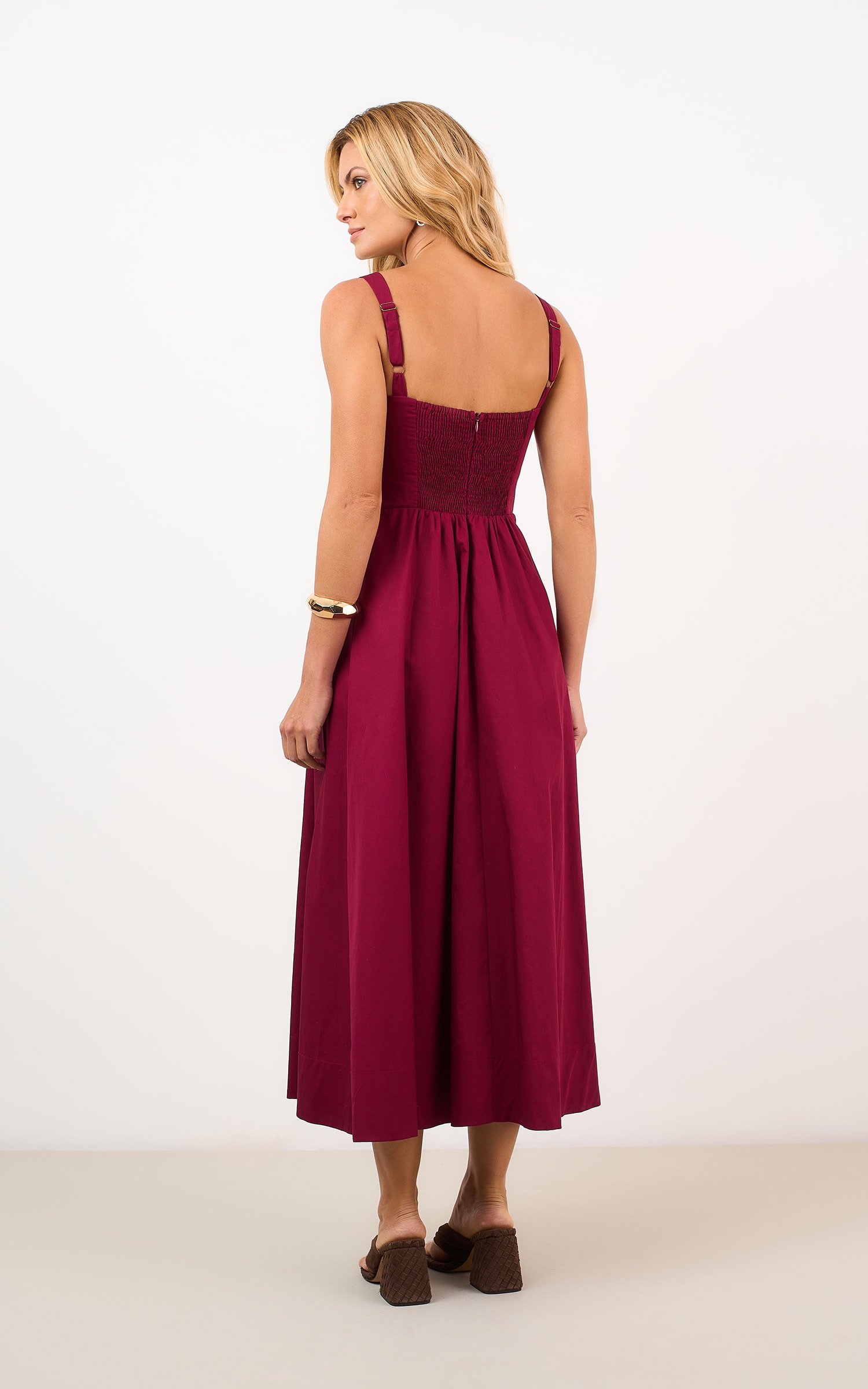 Vestido Midi Pregas Burgundy