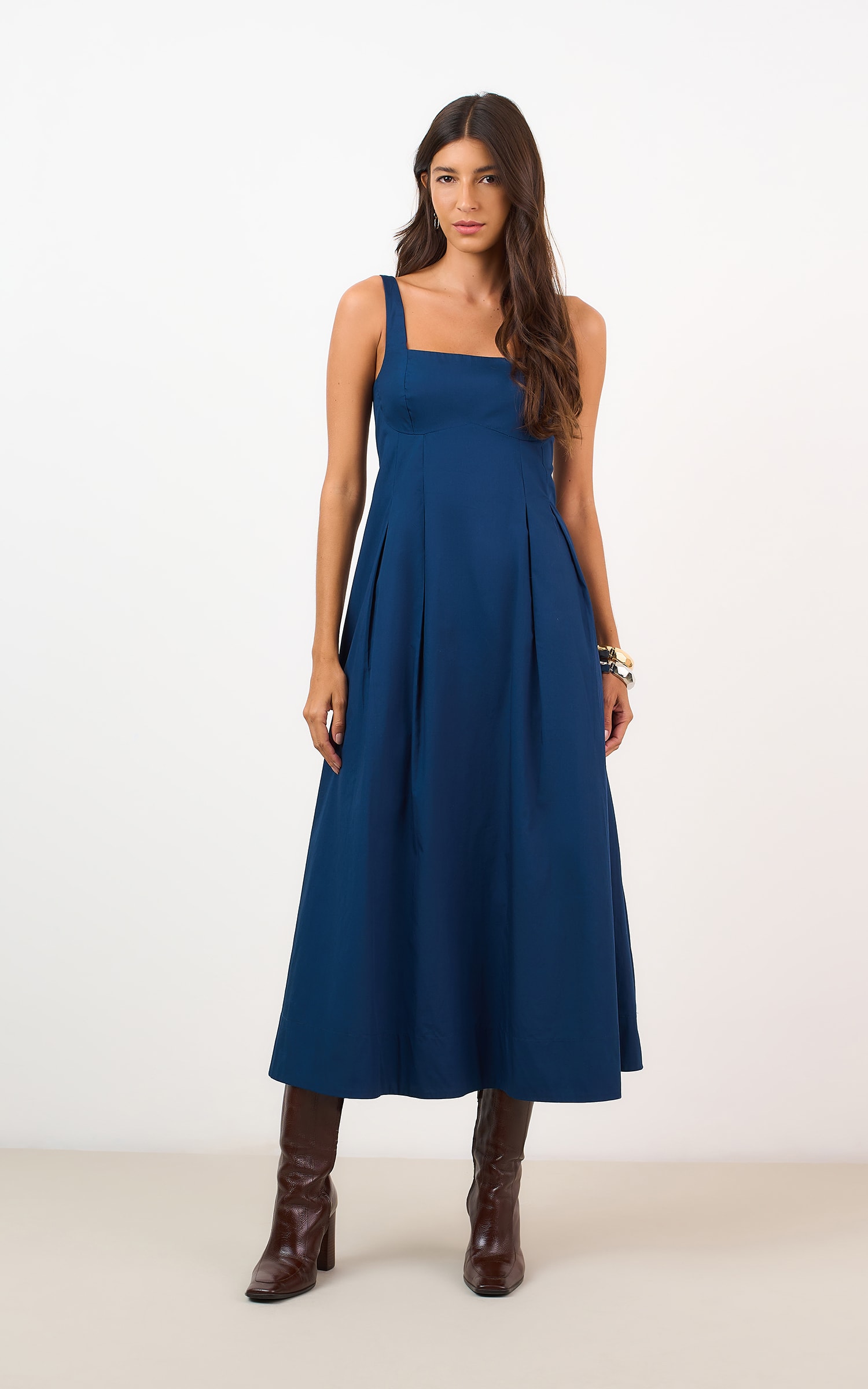 Vestido Midi Pregas Marinho
