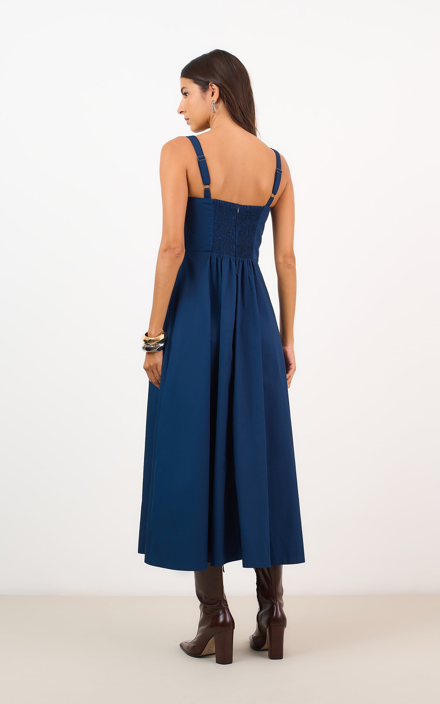Vestido Midi Pregas Marinho