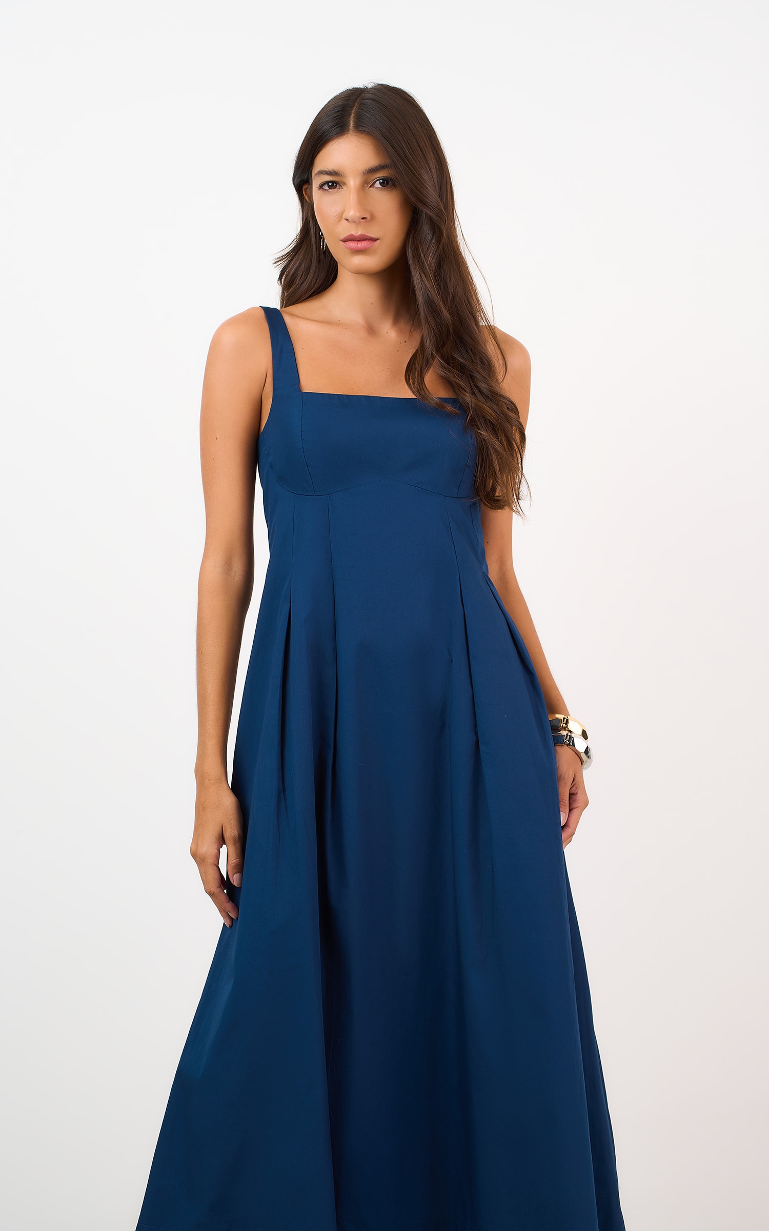 Vestido Midi Pregas Marinho