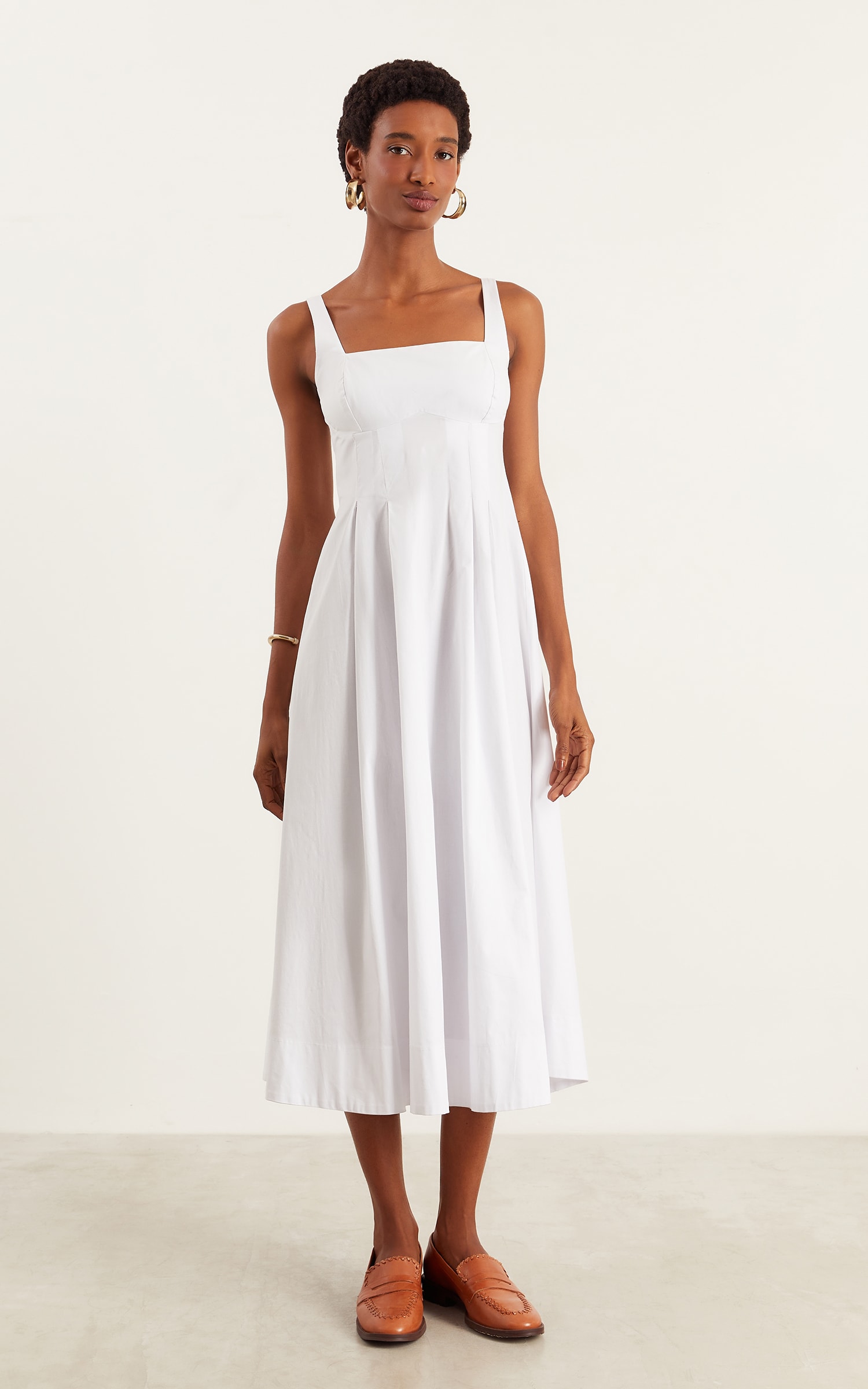 Vestido Midi Pregas Off White