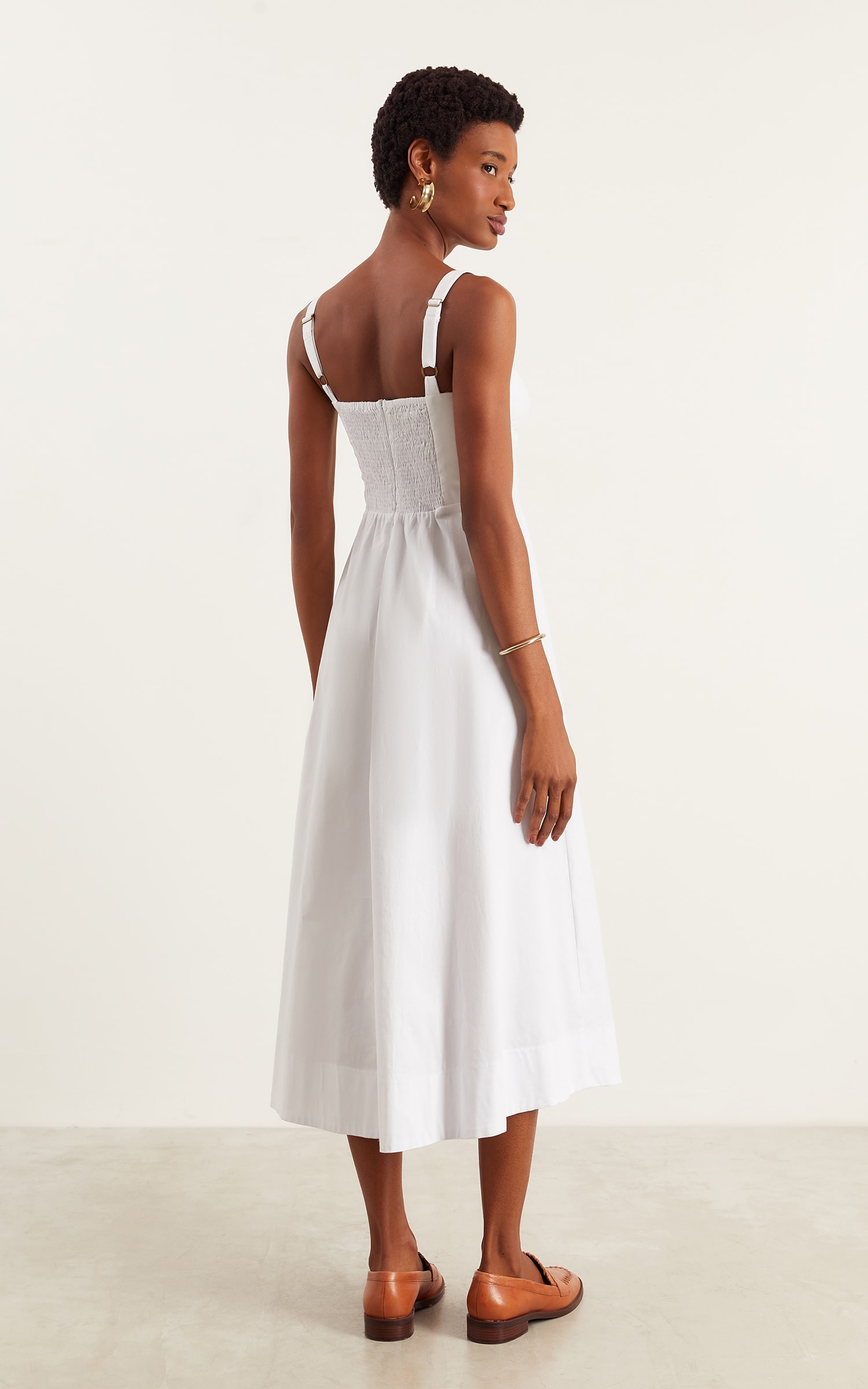 Vestido Midi Pregas Off White