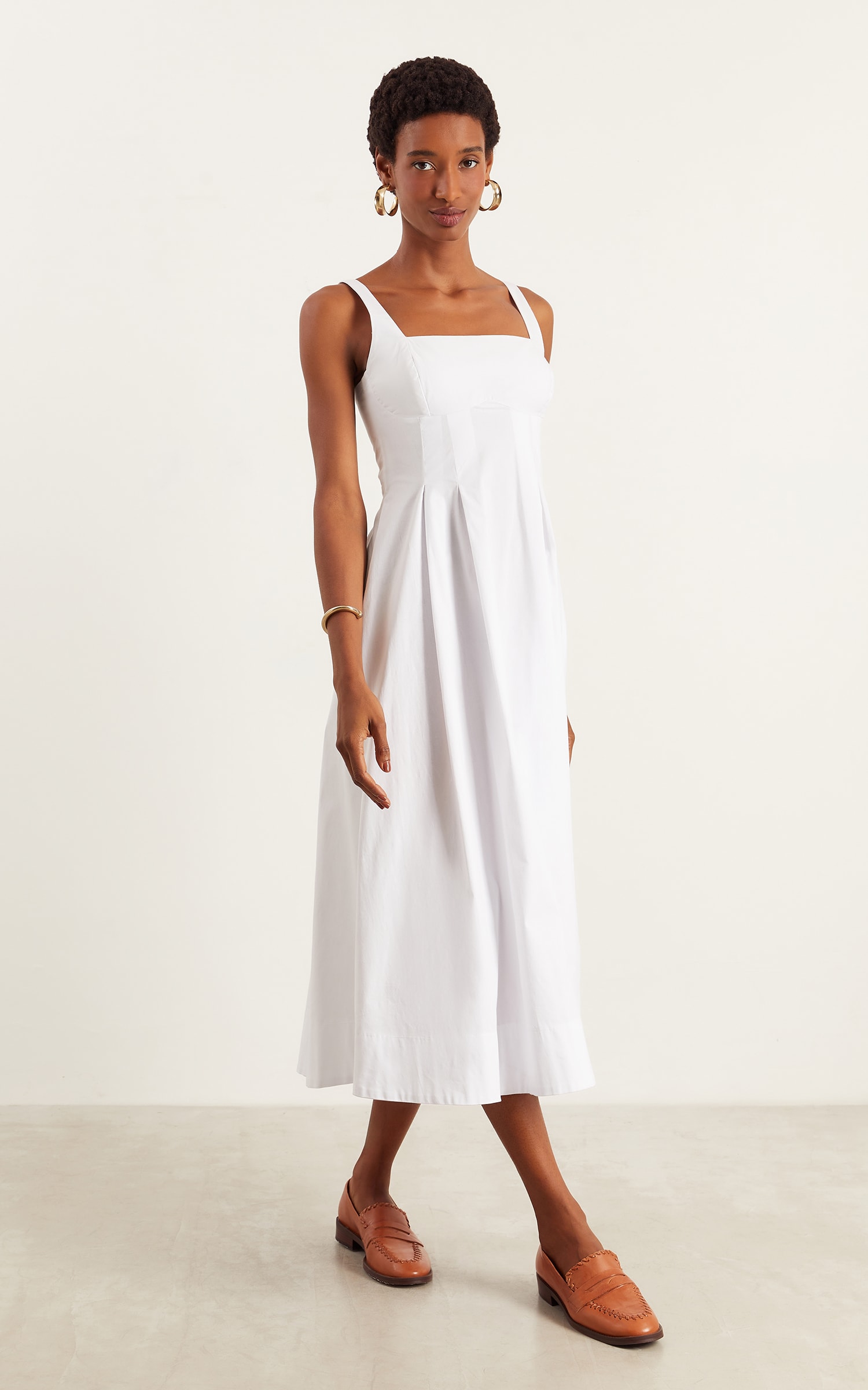 Vestido Midi Pregas Off White