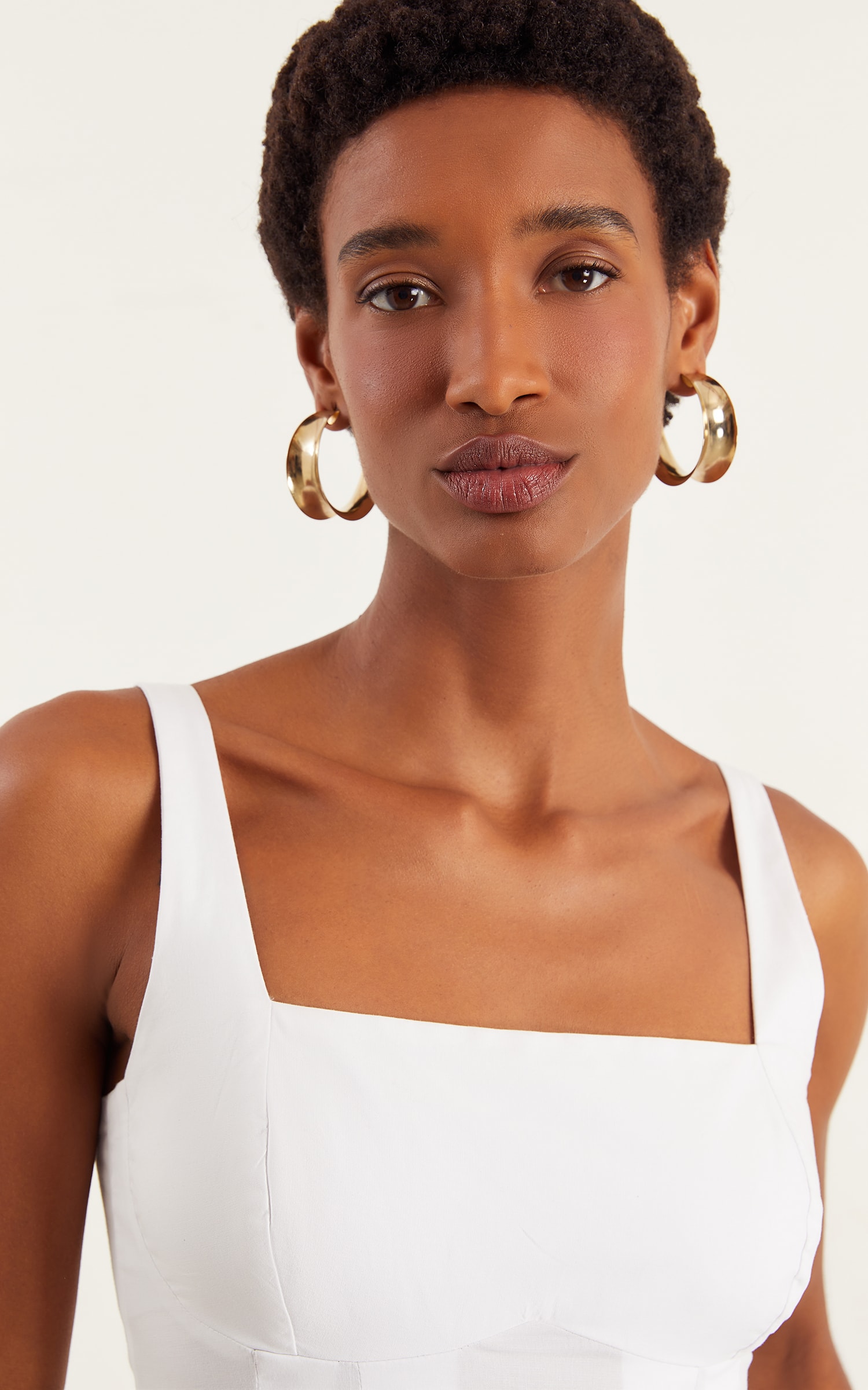 Vestido Midi Pregas Off White