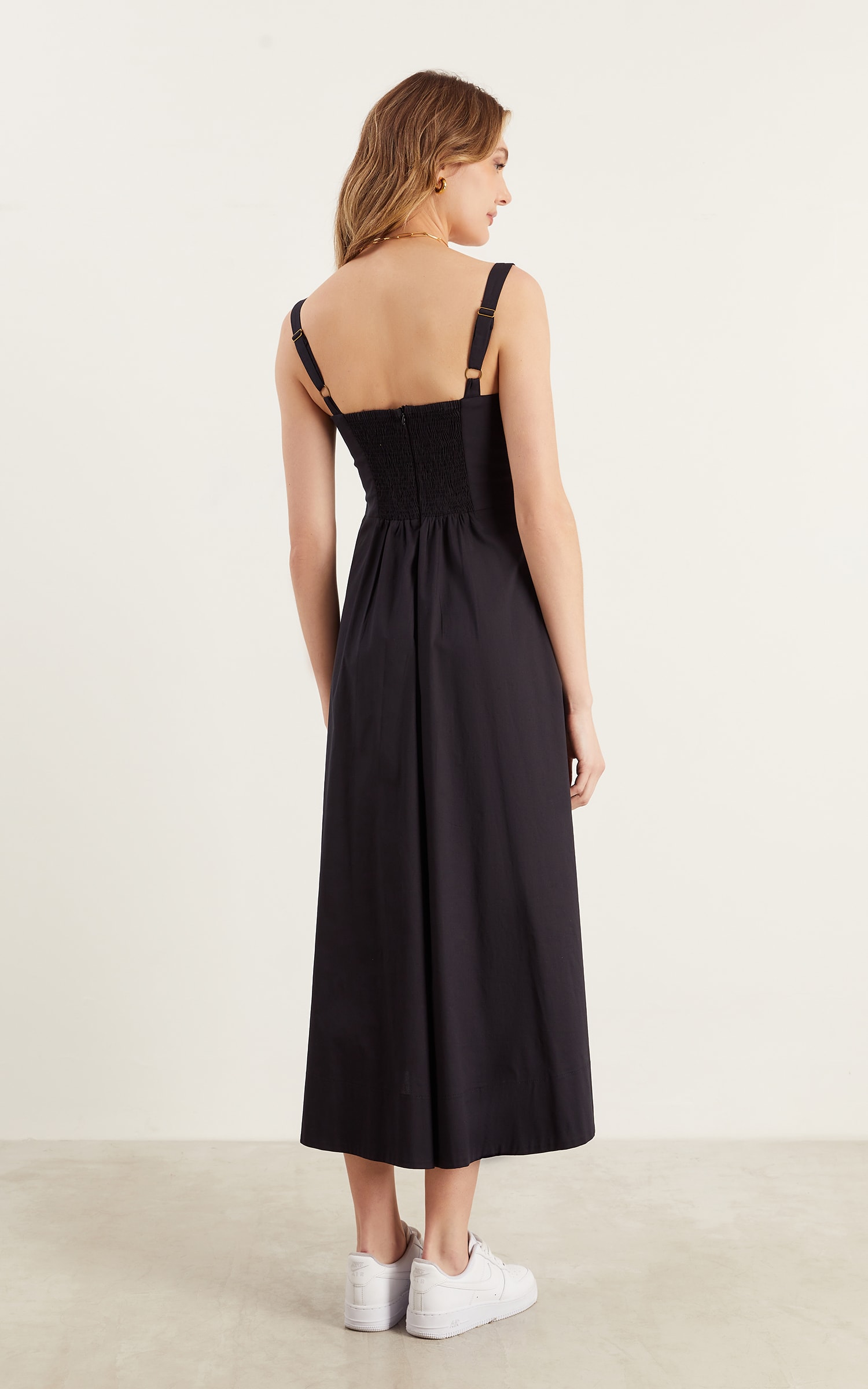 Vestido Midi Pregas Preto