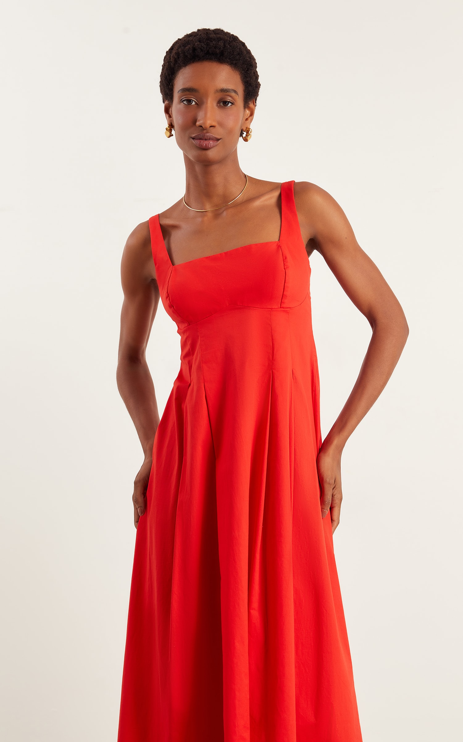 Vestido Midi Pregas Vermelho