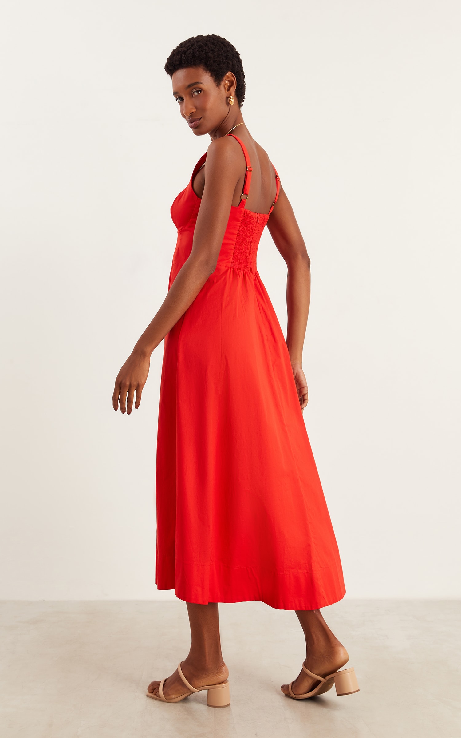 Vestido Midi Pregas Vermelho
