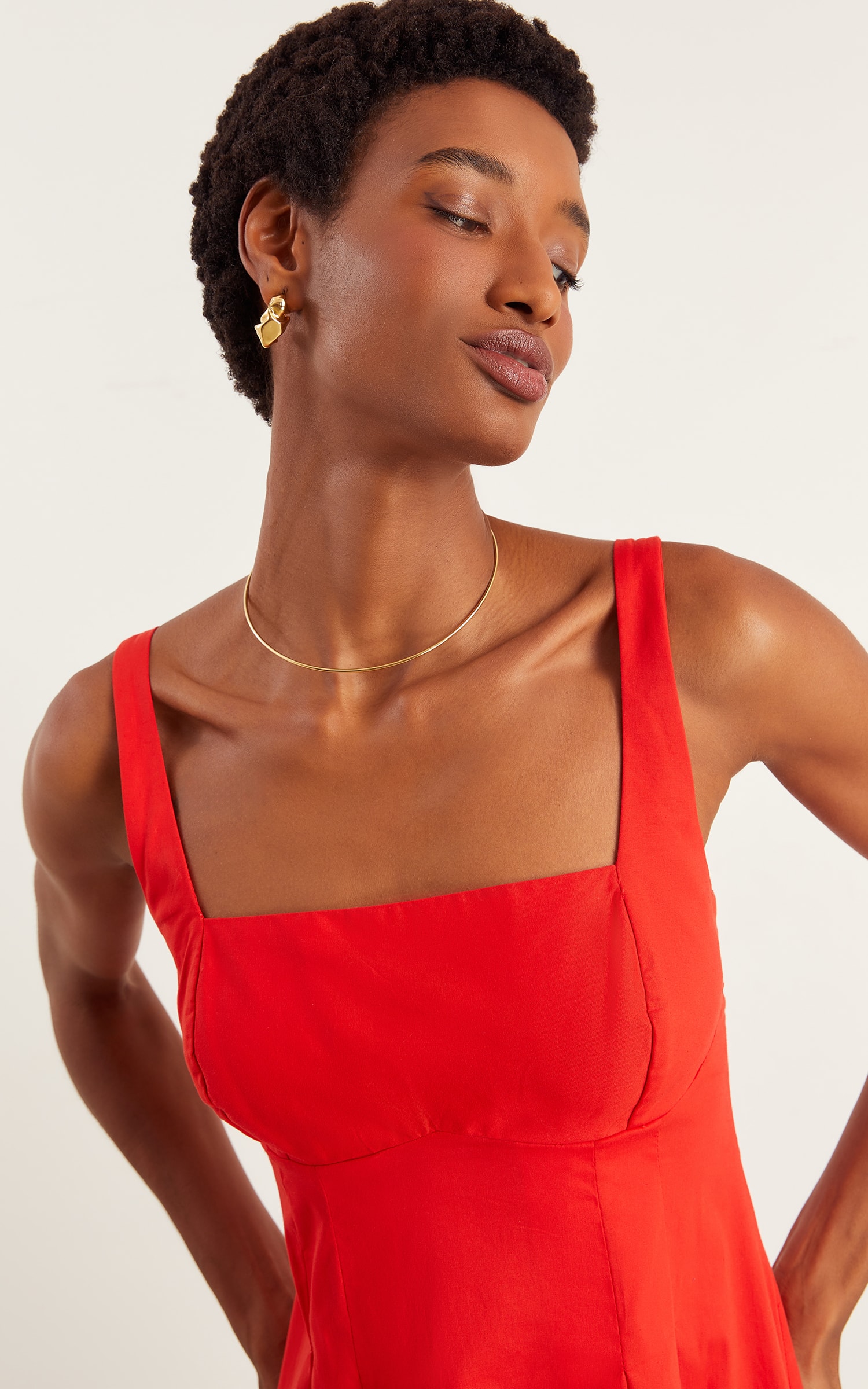 Vestido Midi Pregas Vermelho