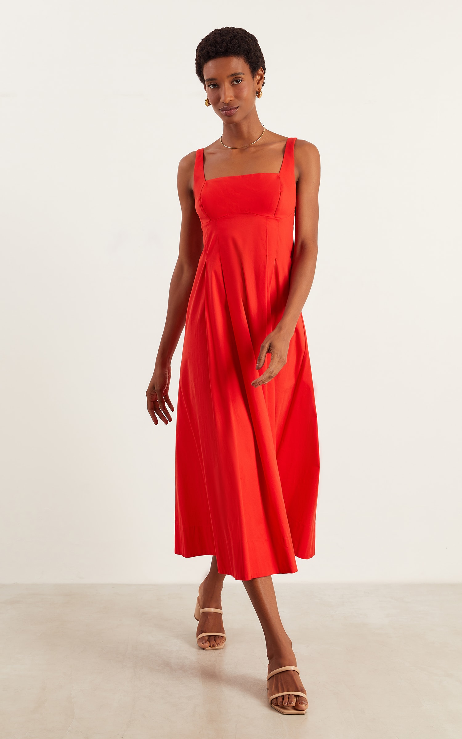 Vestido Midi Pregas Vermelho