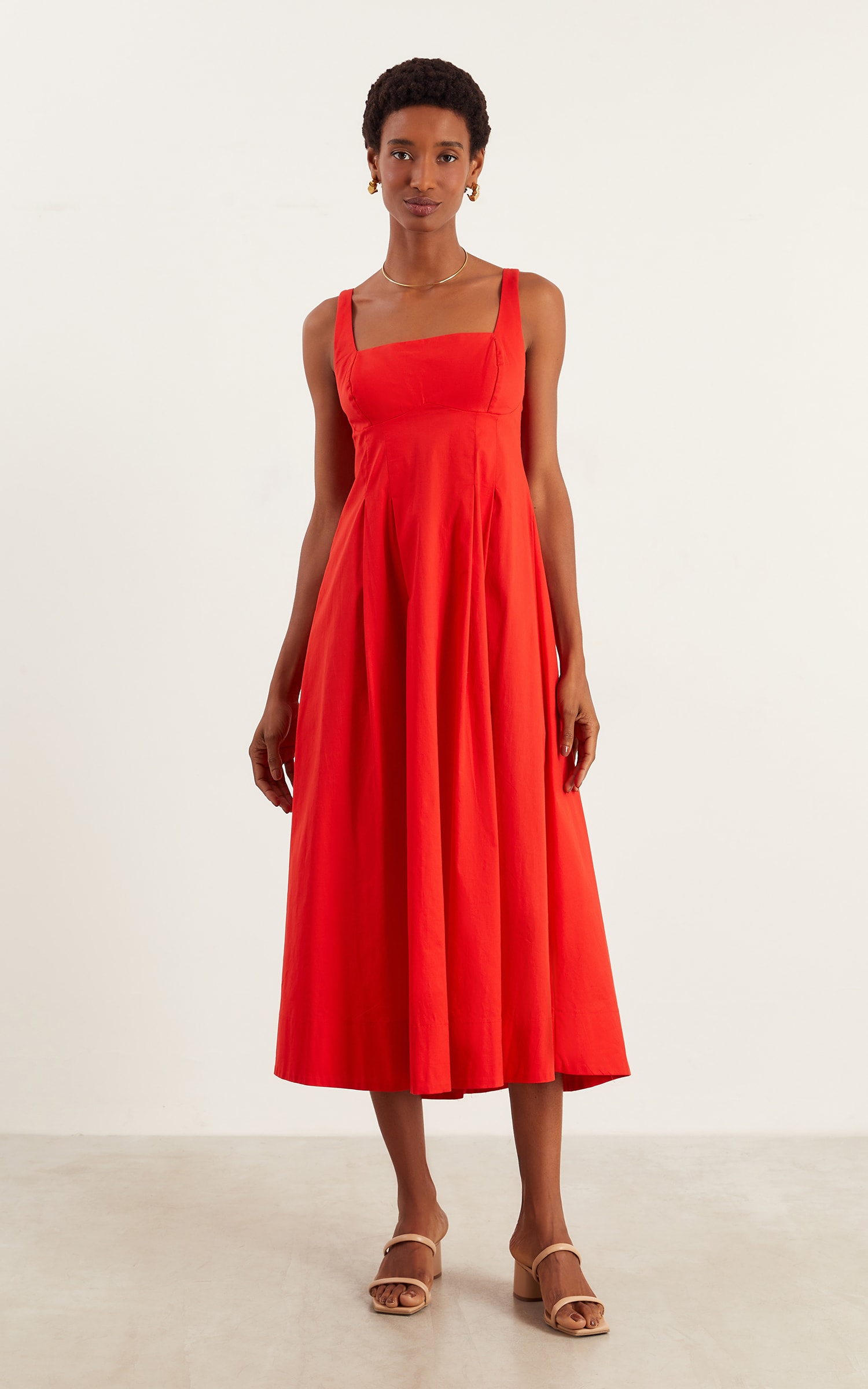 Vestido Midi Pregas Vermelho