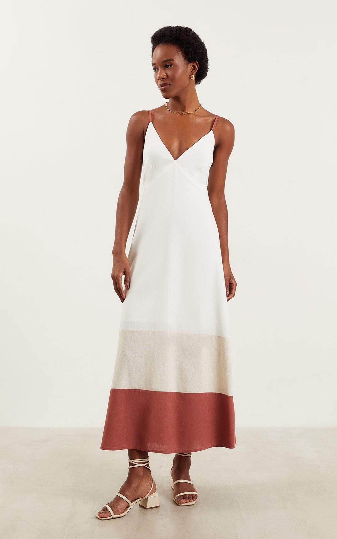 Vestido Midi Tricolor Coral Off White