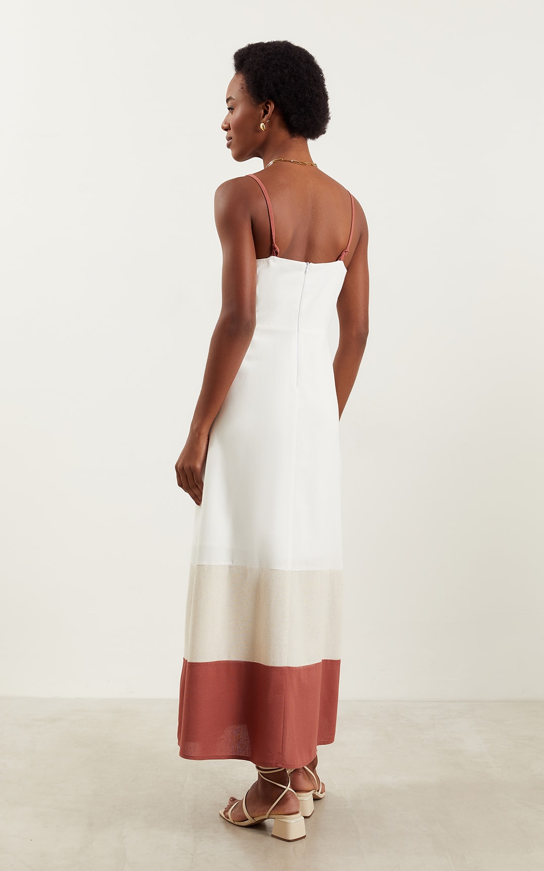 Vestido Midi Tricolor Coral Off White