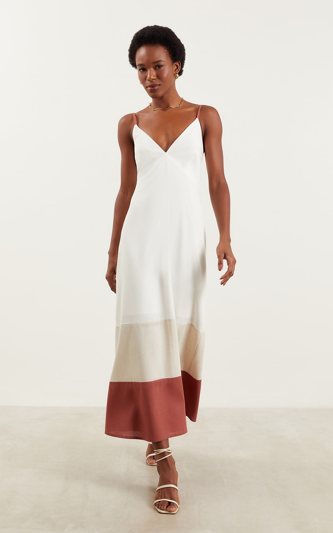 Vestido Midi Tricolor Coral Off White