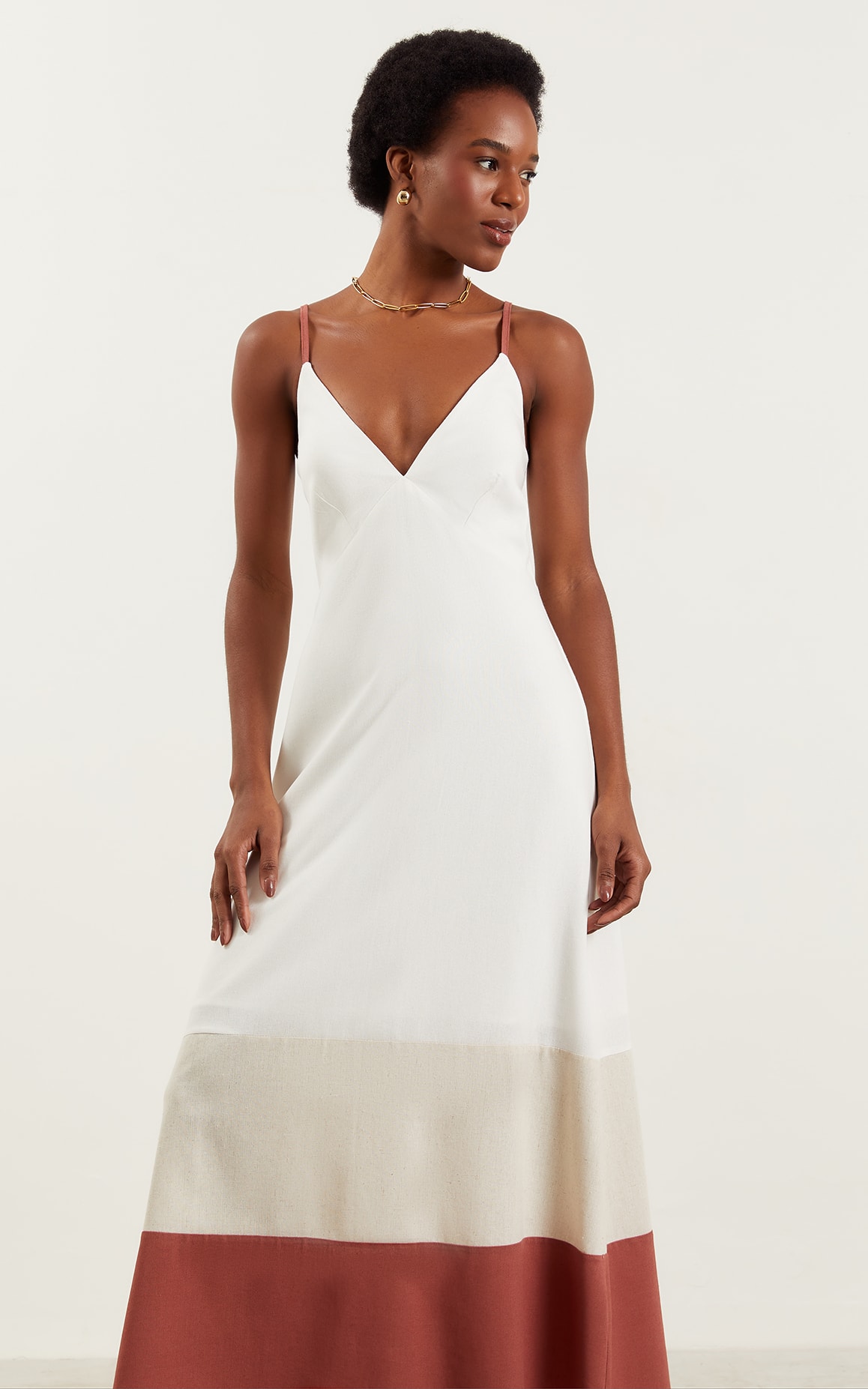 Vestido Midi Tricolor Coral Off White