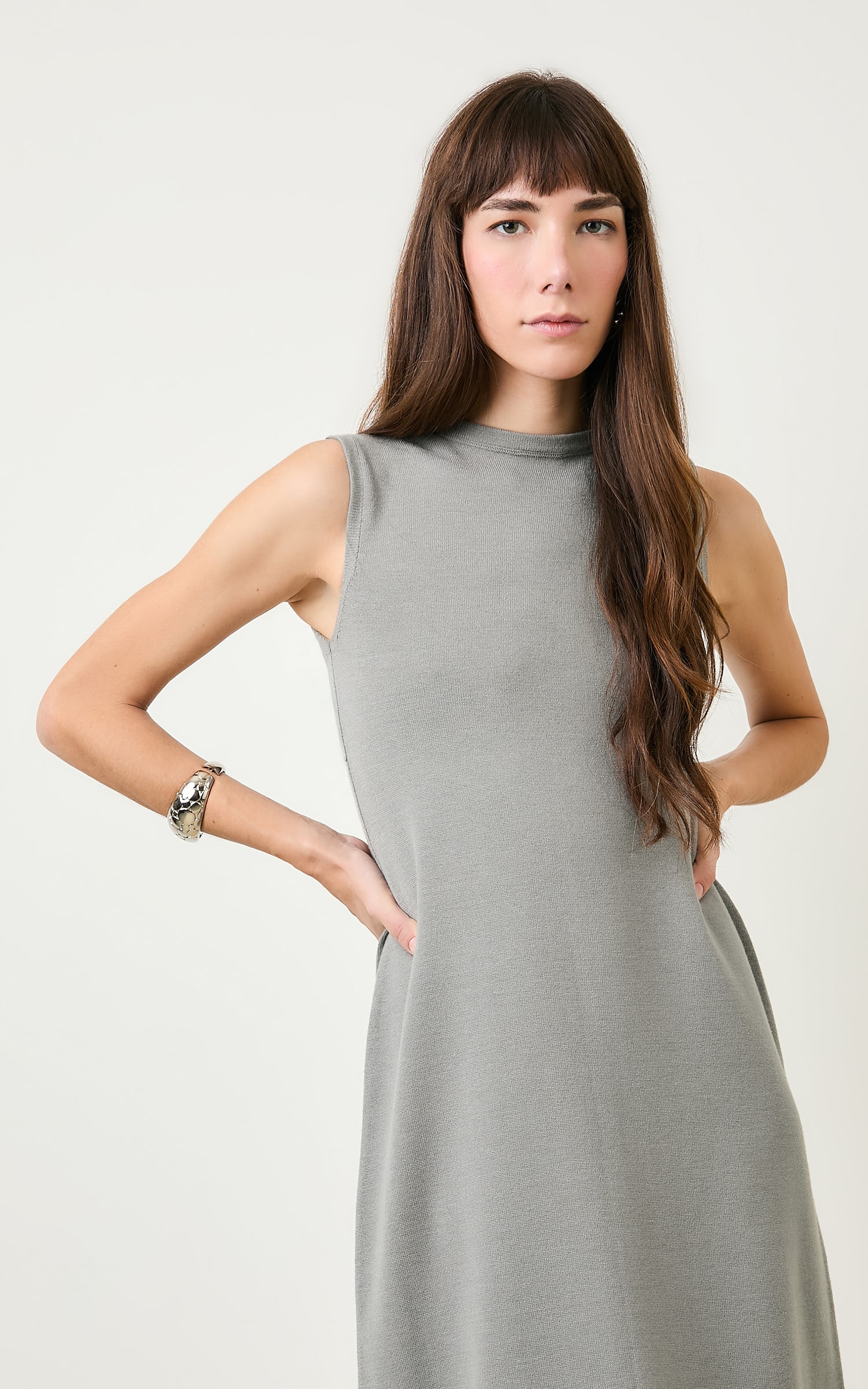Vestido New Reto Tricot Cinza
