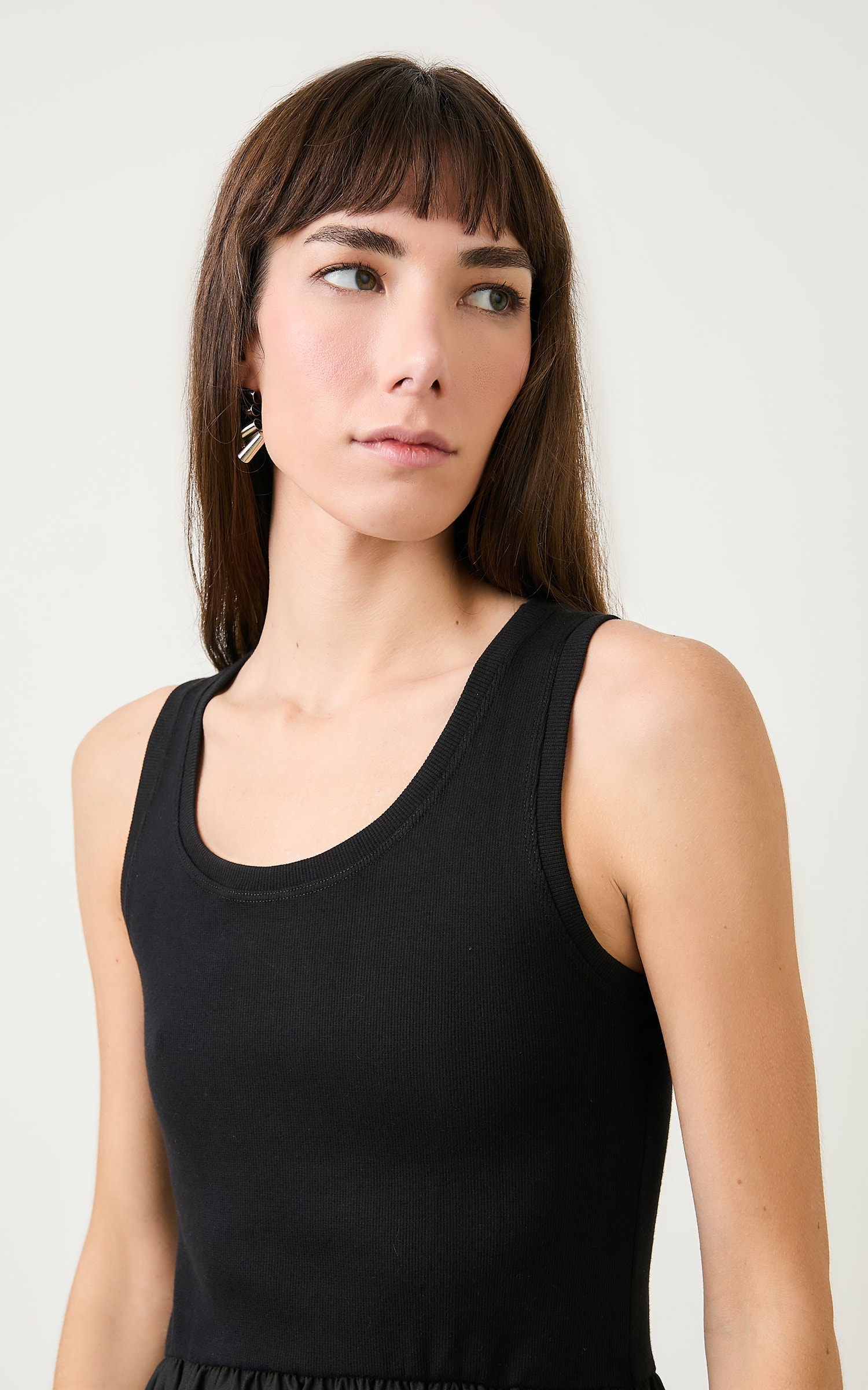 Vestido Rib Tricoline Preto/Preto