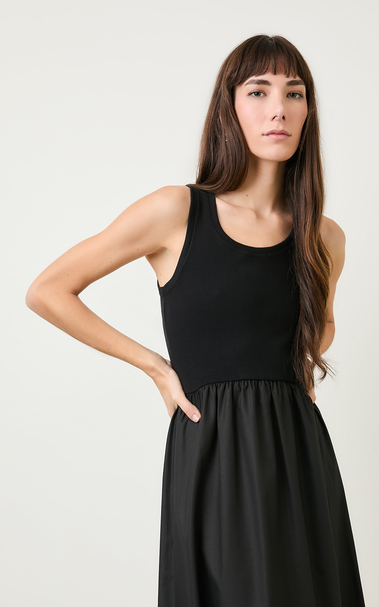 Vestido Rib Tricoline Preto/Preto