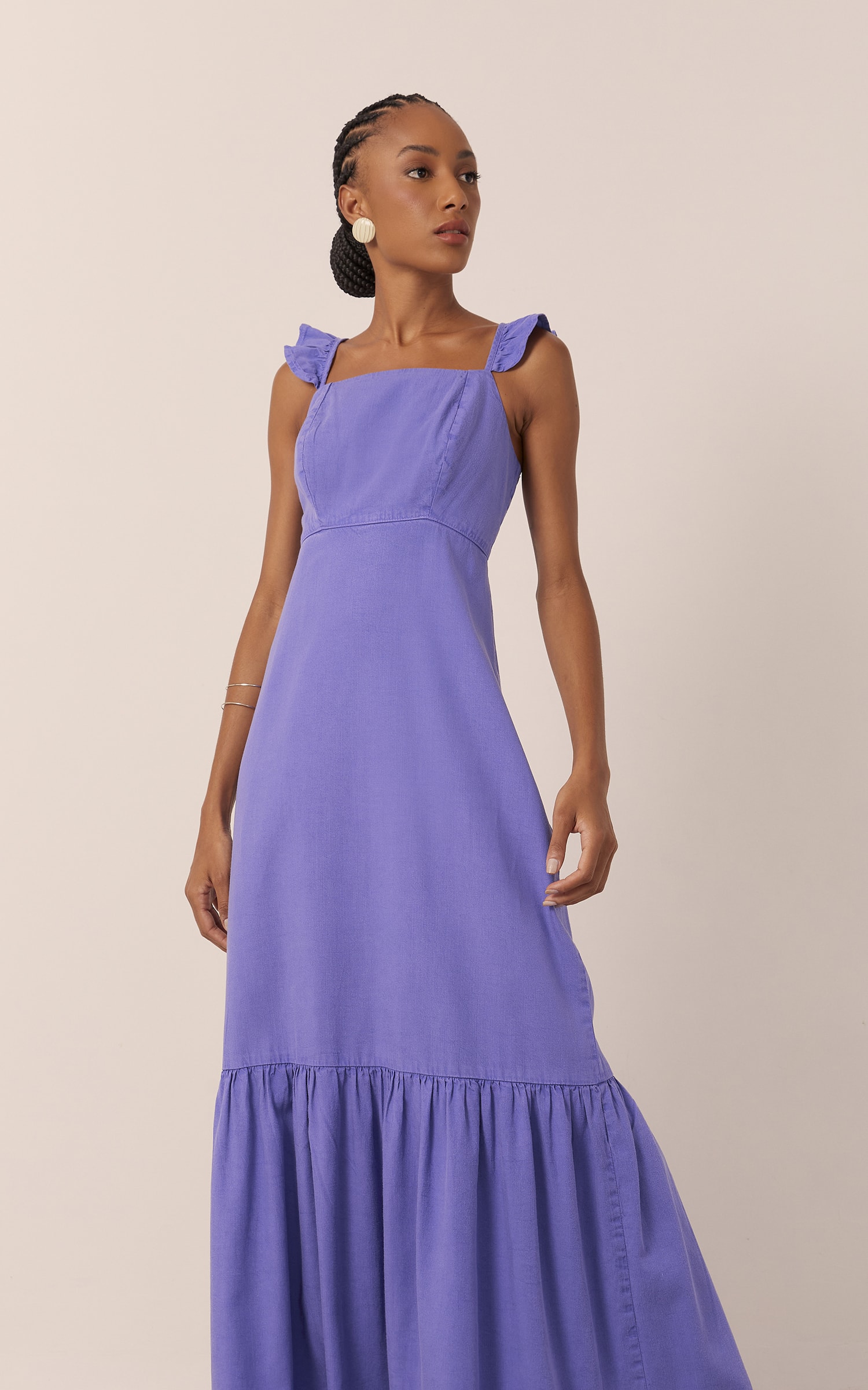 Vestido Sarja Babado Roxo