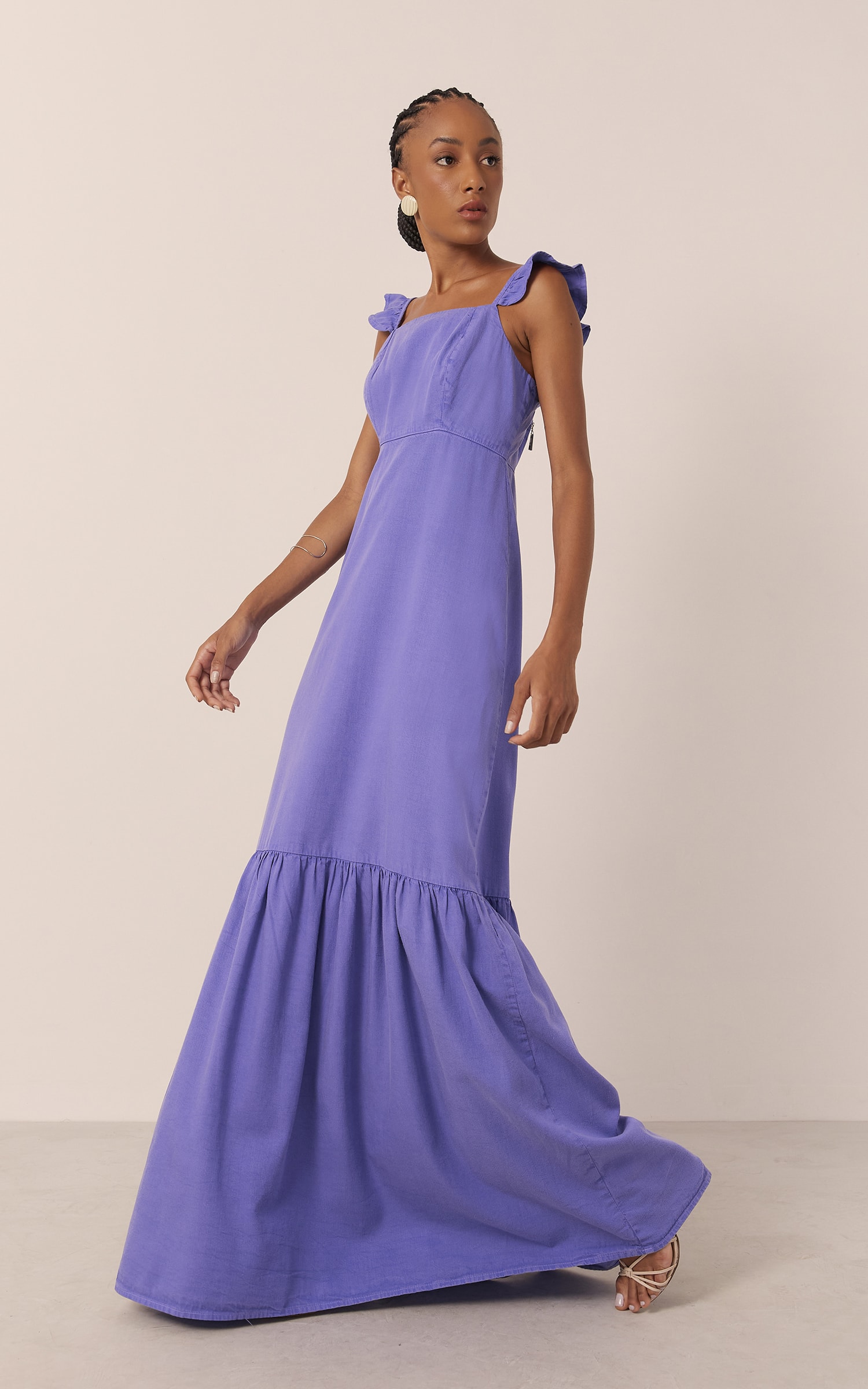 Vestido Sarja Babado Roxo