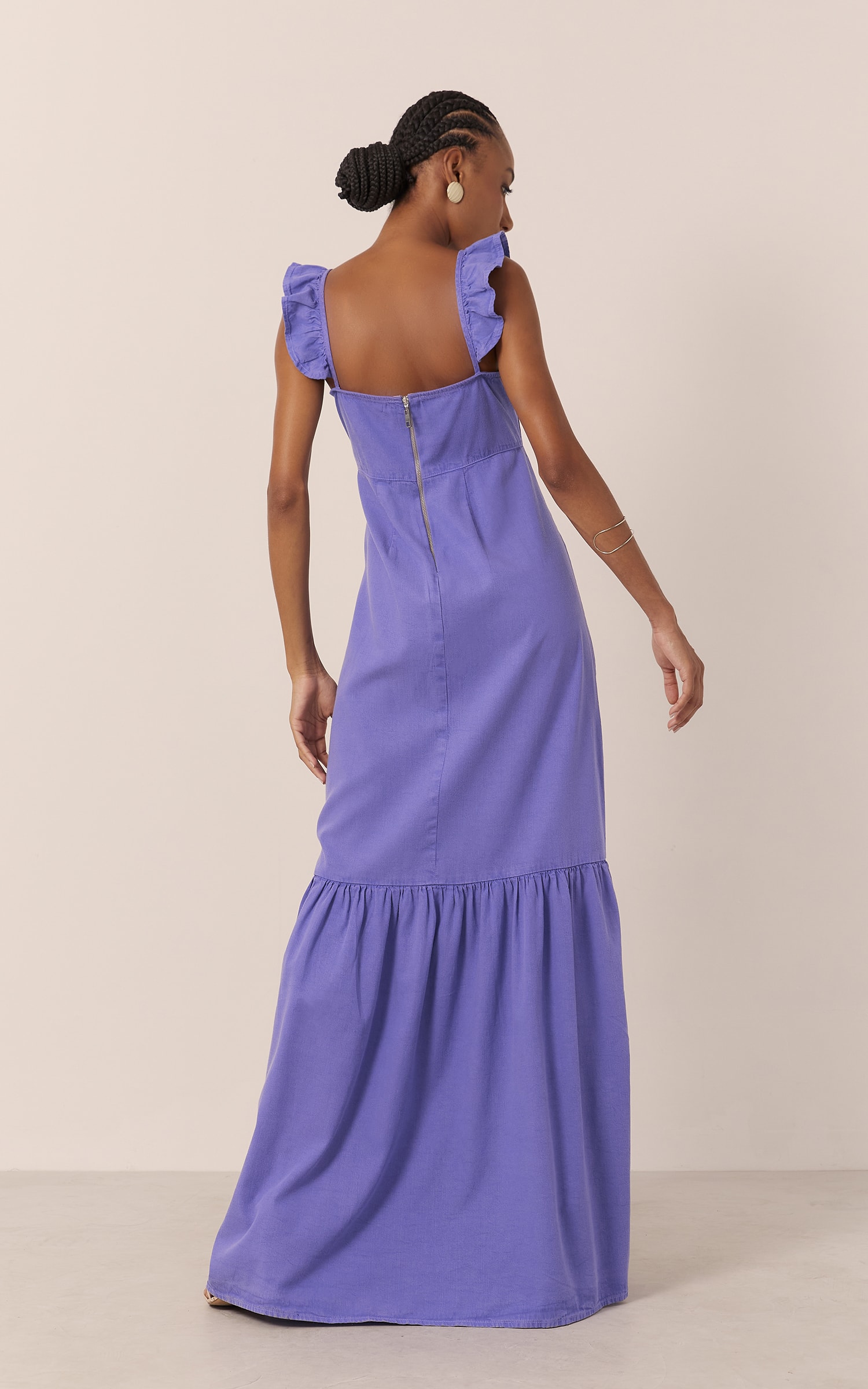 Vestido Sarja Babado Roxo