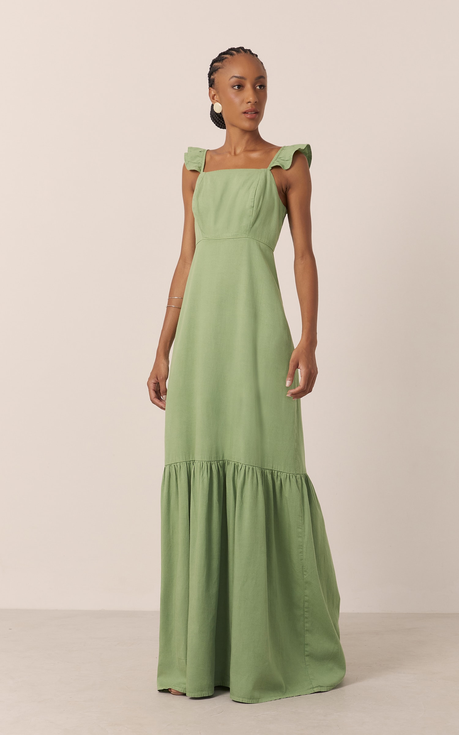 Vestido Sarja Babado Verde