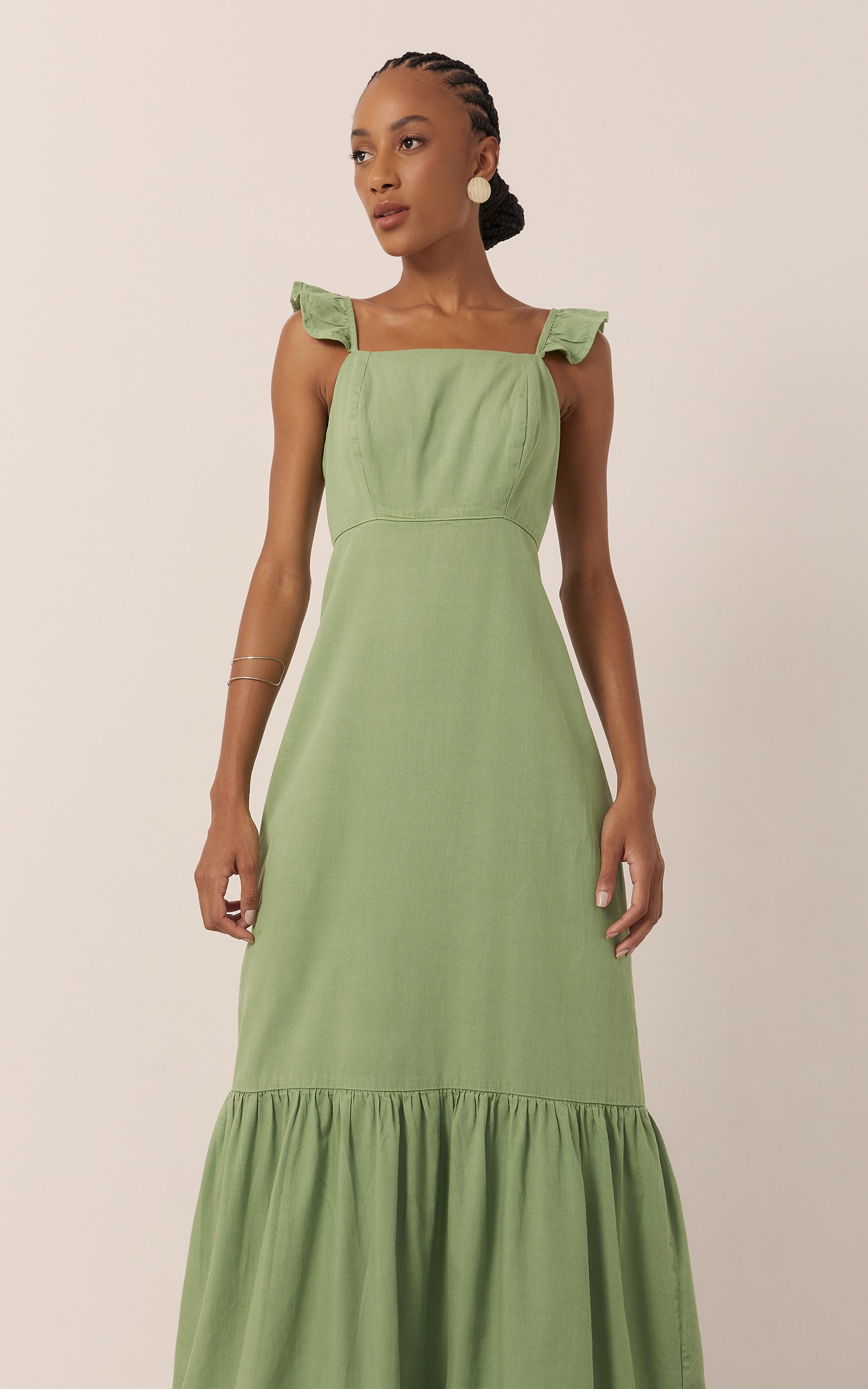 Vestido Sarja Babado Verde