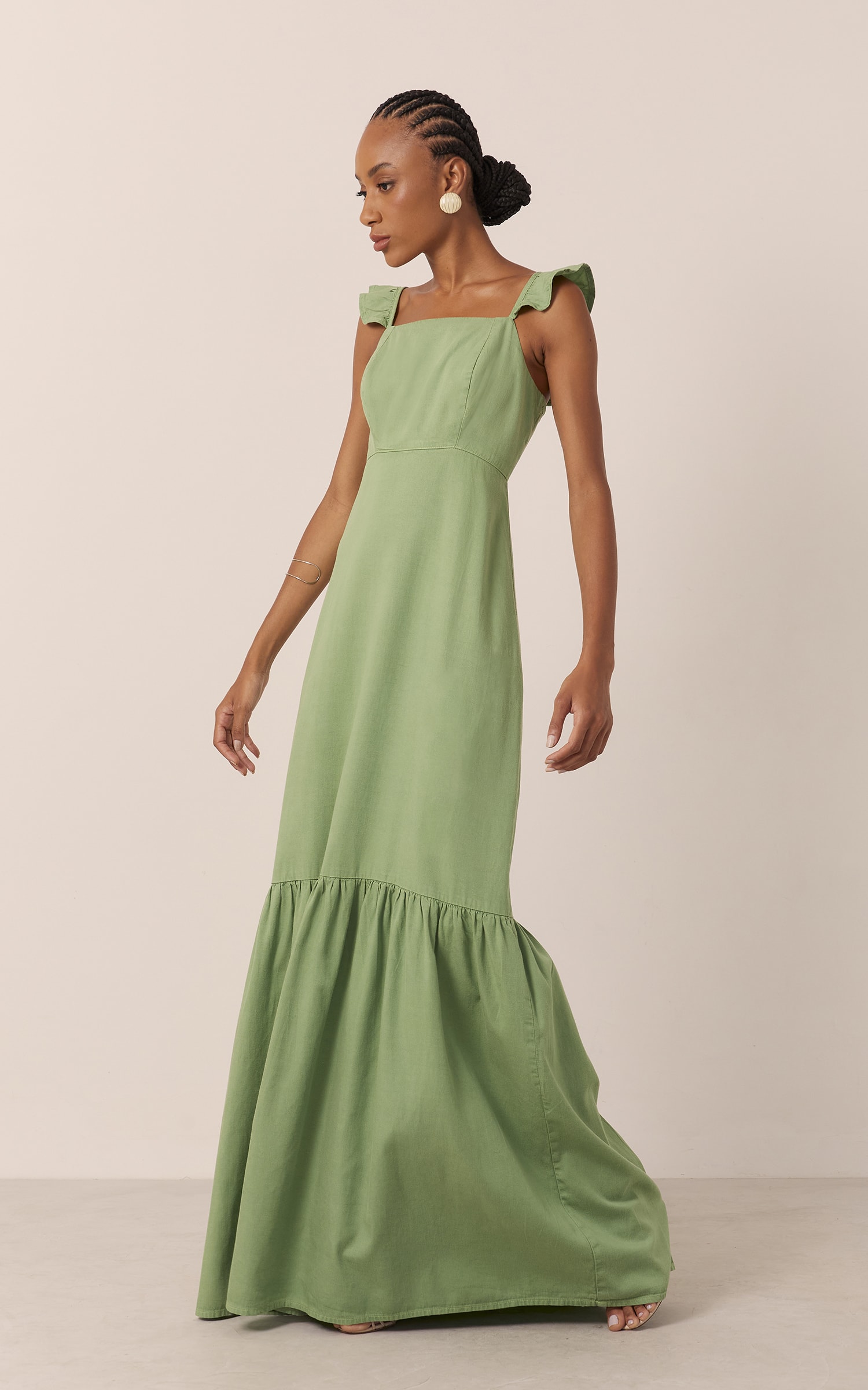Vestido Sarja Babado Verde