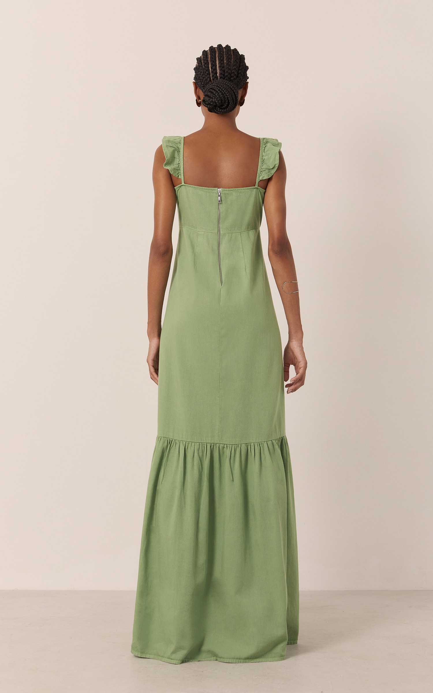Vestido Sarja Babado Verde