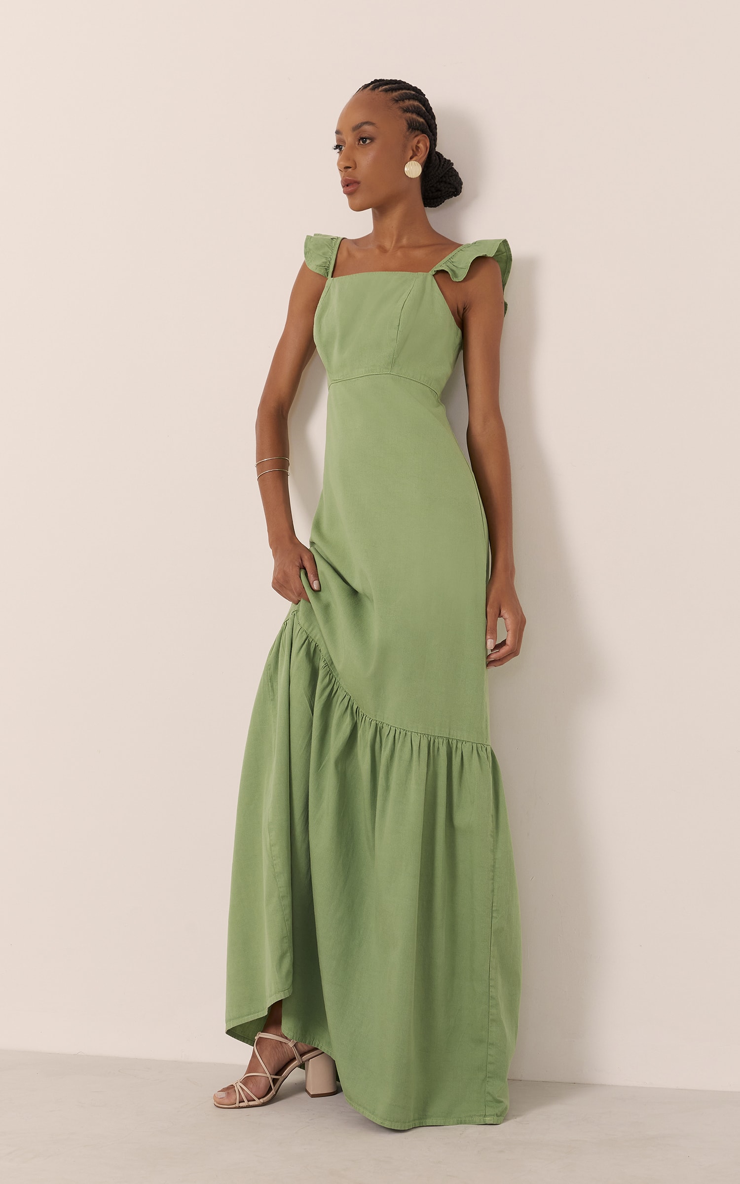 Vestido Sarja Babado Verde