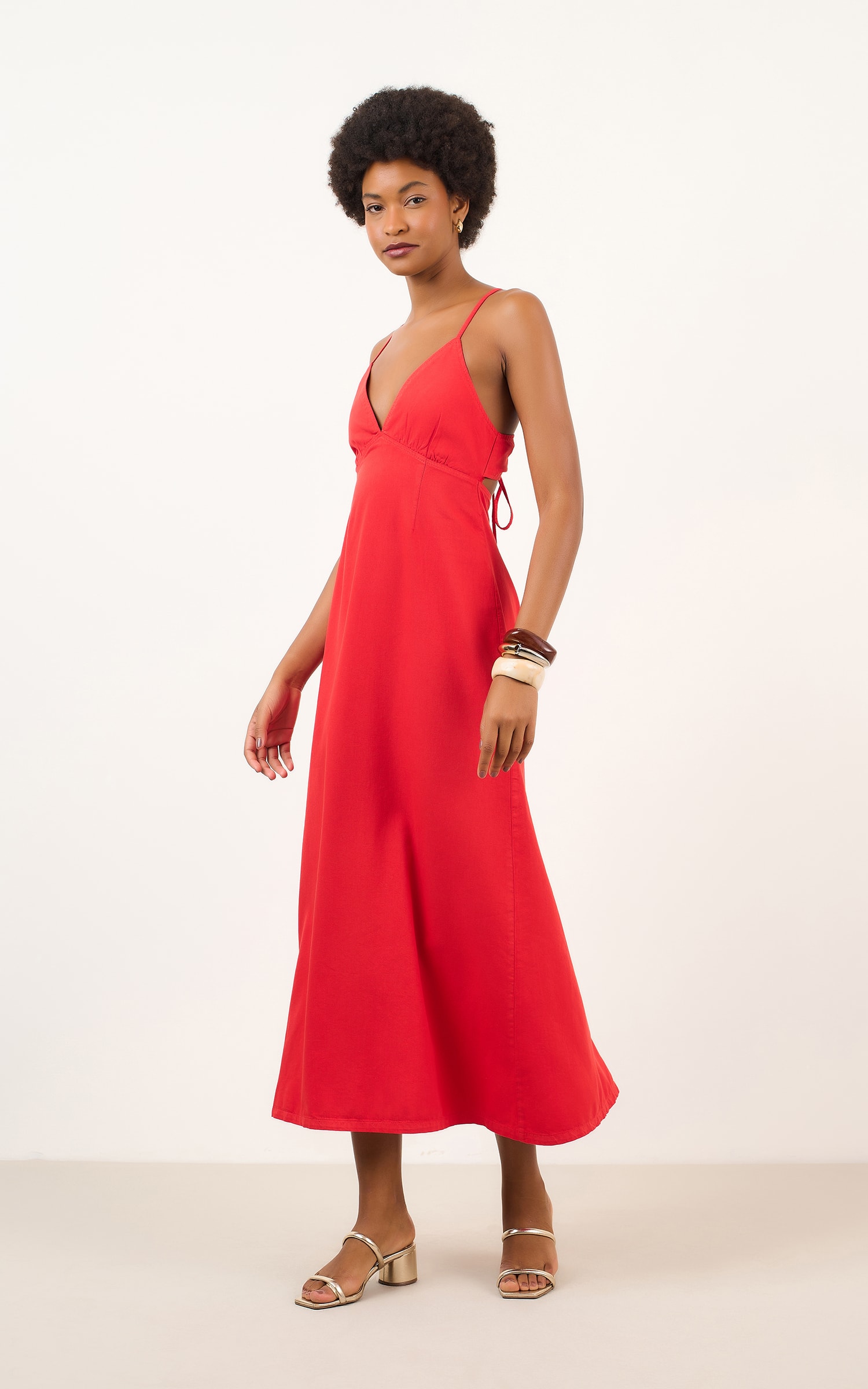 Vestido Sarja Decote v Vermelho