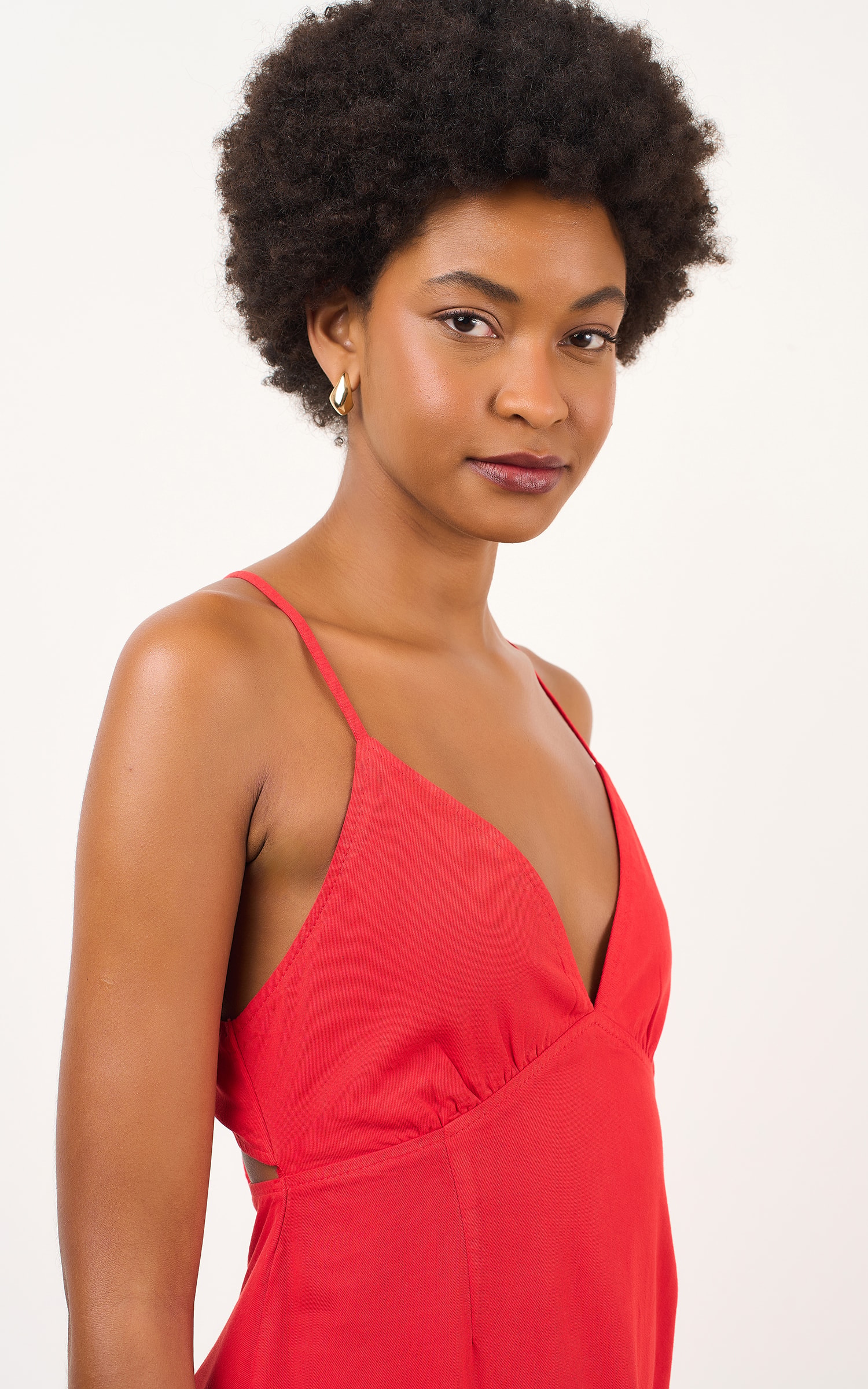 Vestido Sarja Decote v Vermelho