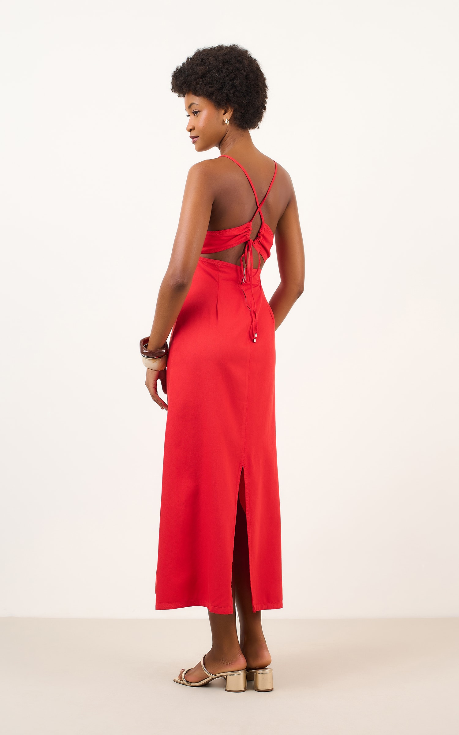 Vestido Sarja Decote v Vermelho