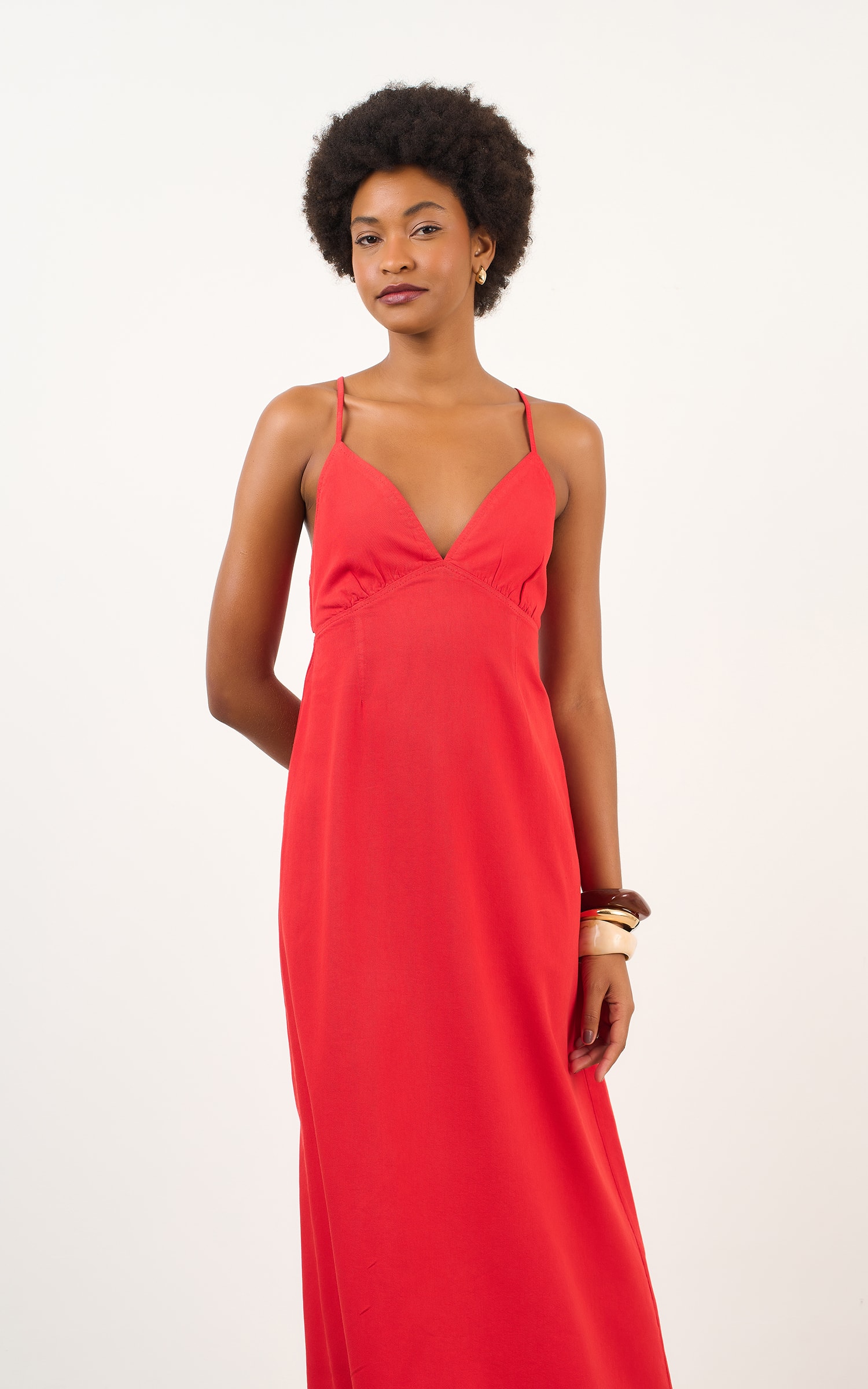 Vestido Sarja Decote v Vermelho