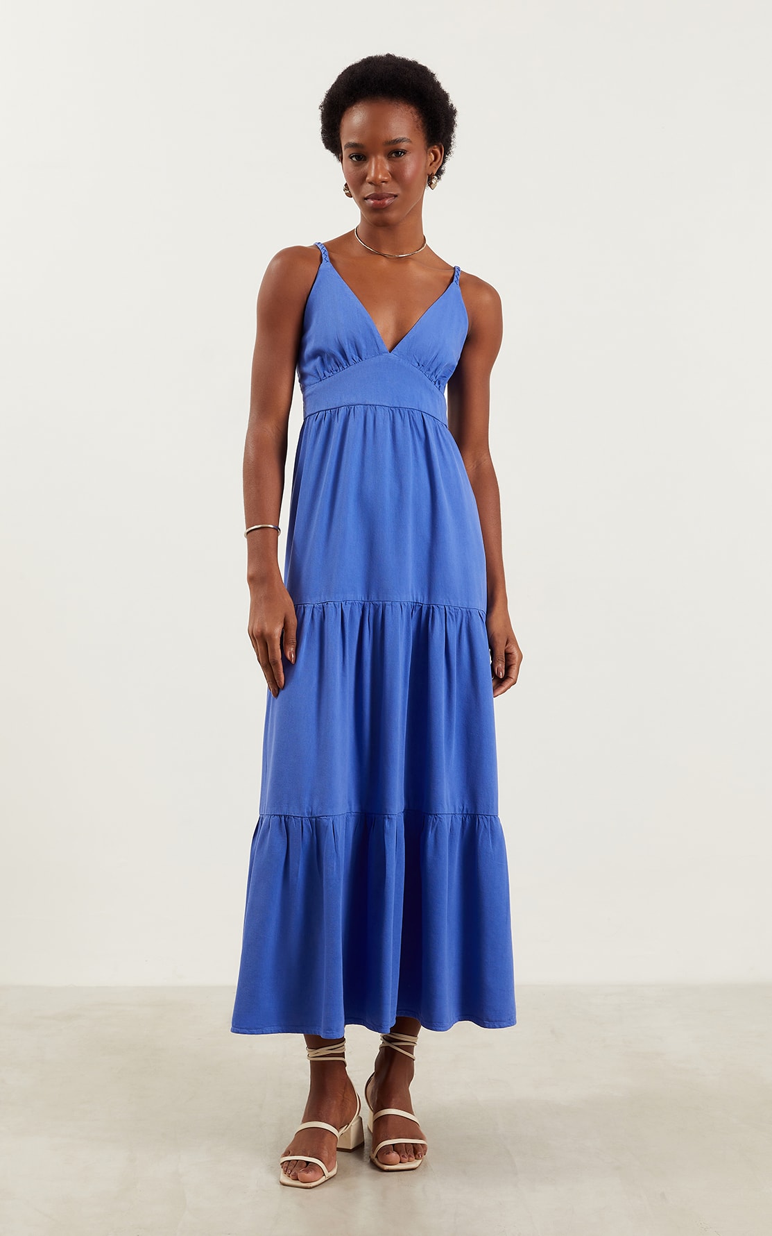 Vestido Sarja Longo Azul