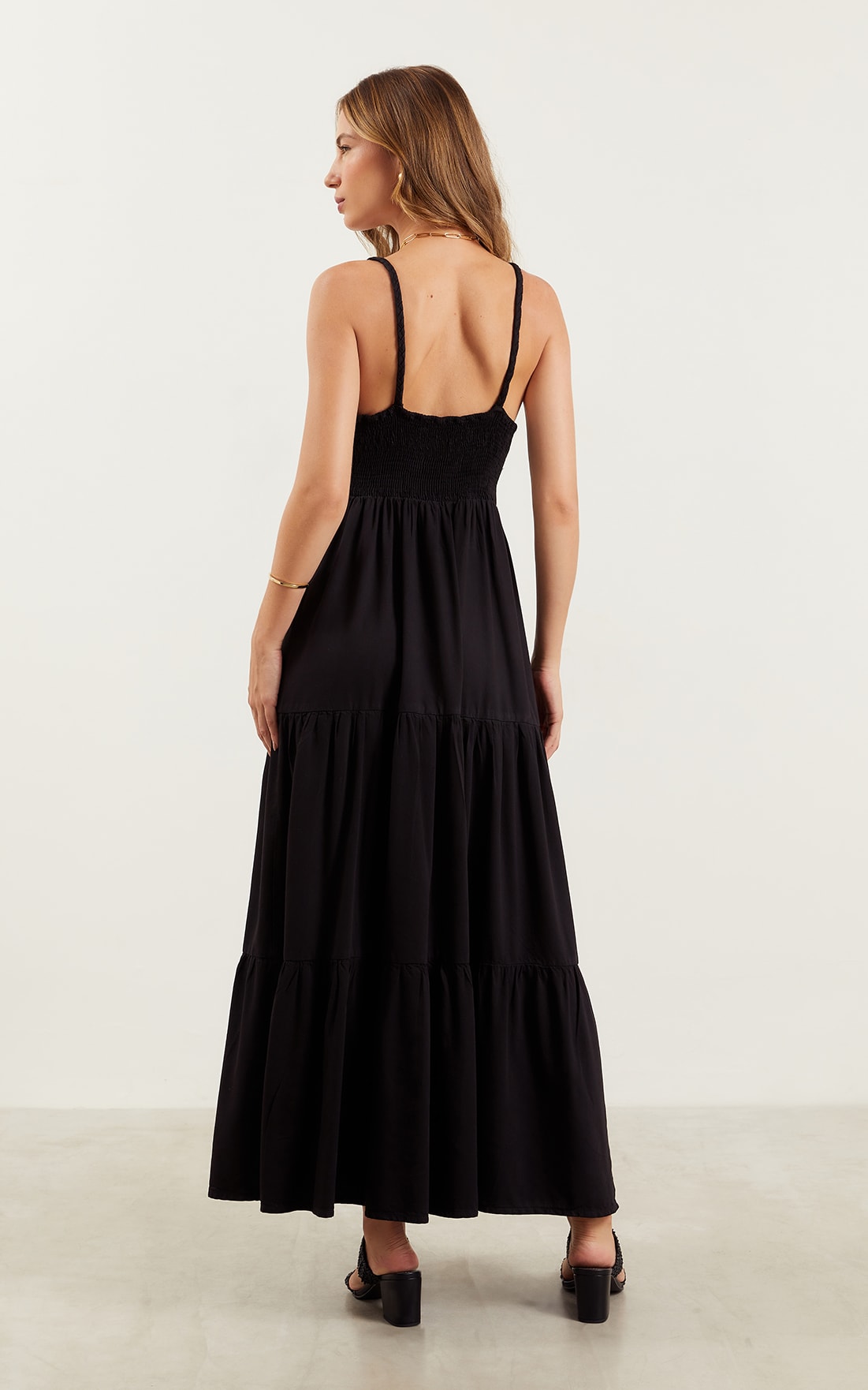 Vestido Sarja Longo Preto