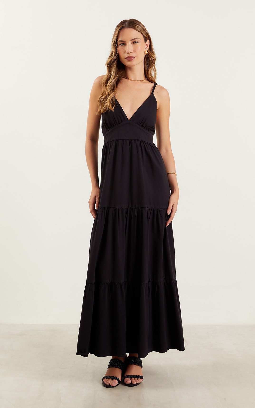 Vestido Sarja Longo Preto