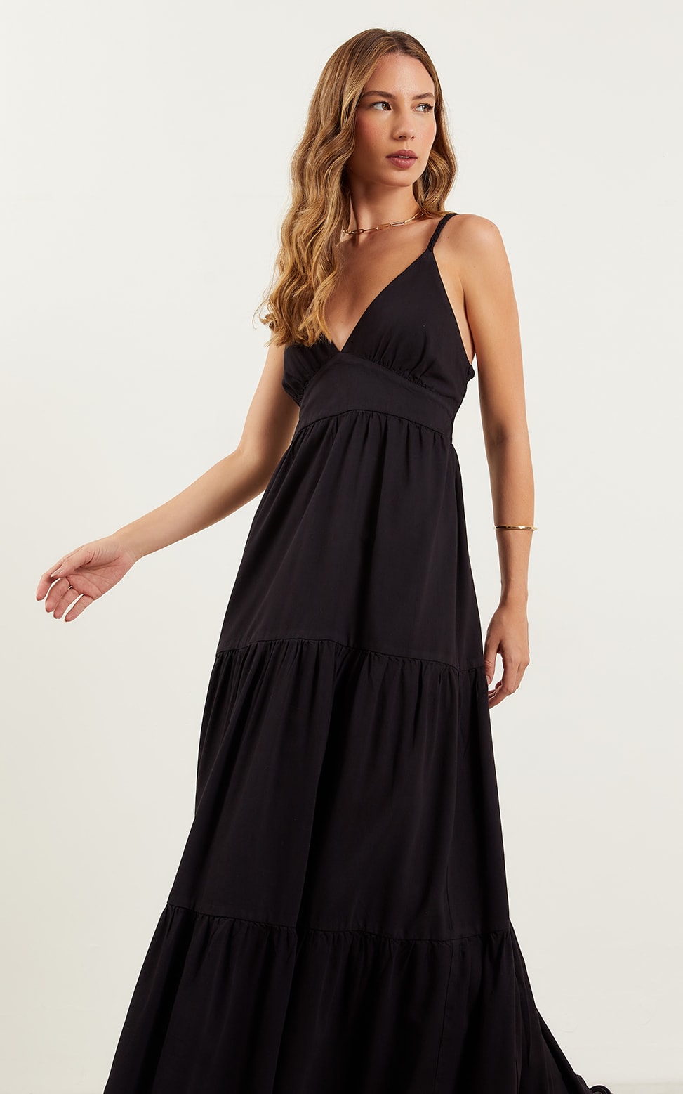 Vestido Sarja Longo Preto